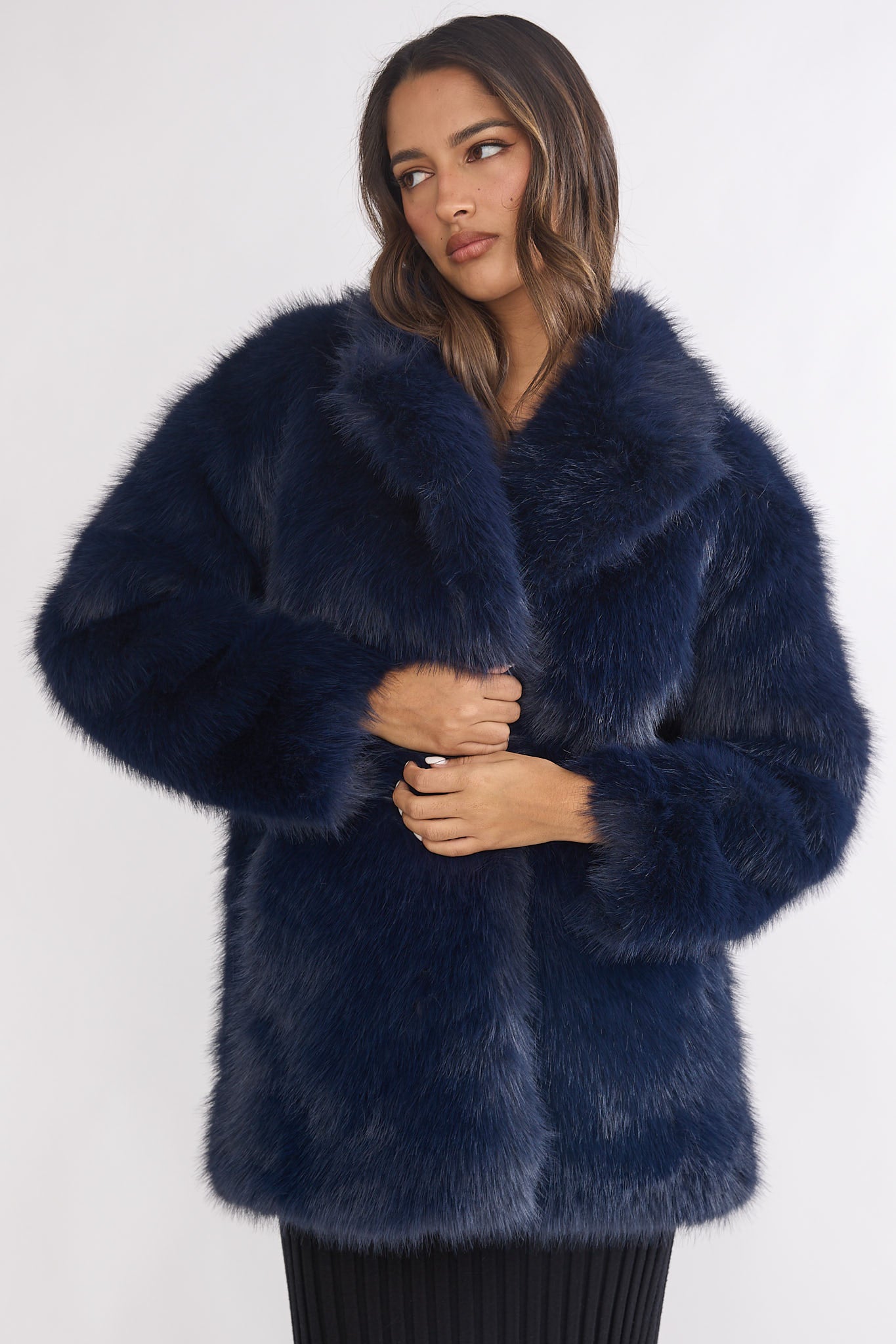 Shop the Rilani Faux Fur Pocket Coat Navy
