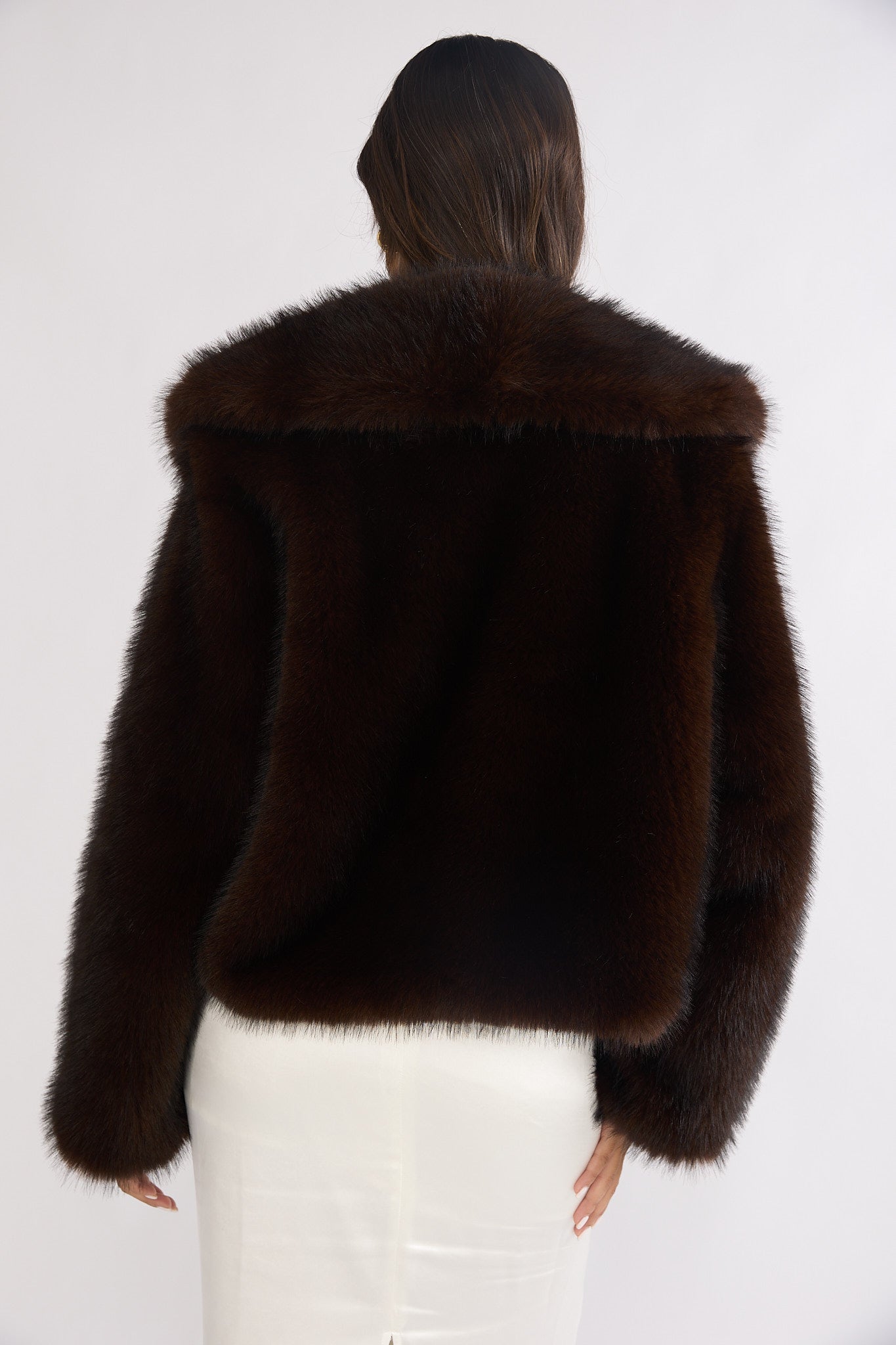 Marella Oversized Lapel Faux Fur Jacket Coffee by Selfie Leslie