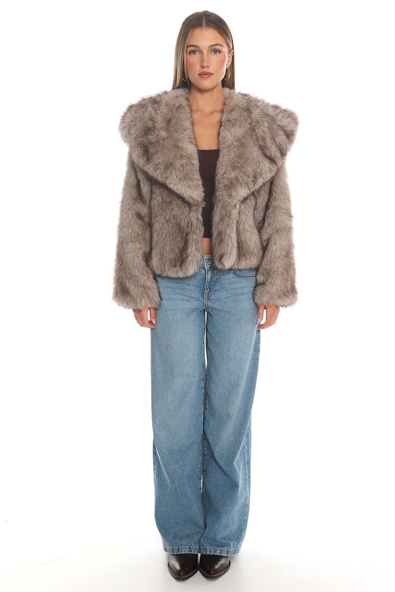 Shop the Marella Oversized Lapel Faux Fur Jacket Taupe