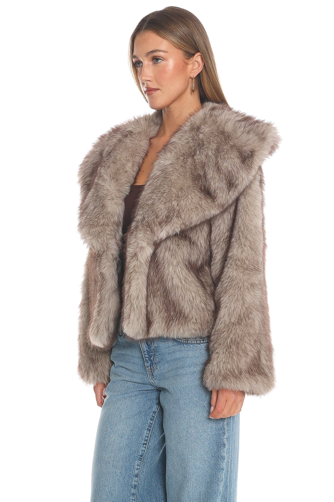 Shop the Marella Oversized Lapel Faux Fur Jacket Taupe