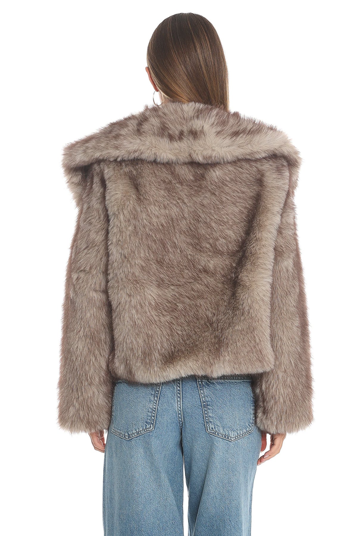 Marella Oversized Lapel Faux Fur Jacket Taupe by Selfie Leslie