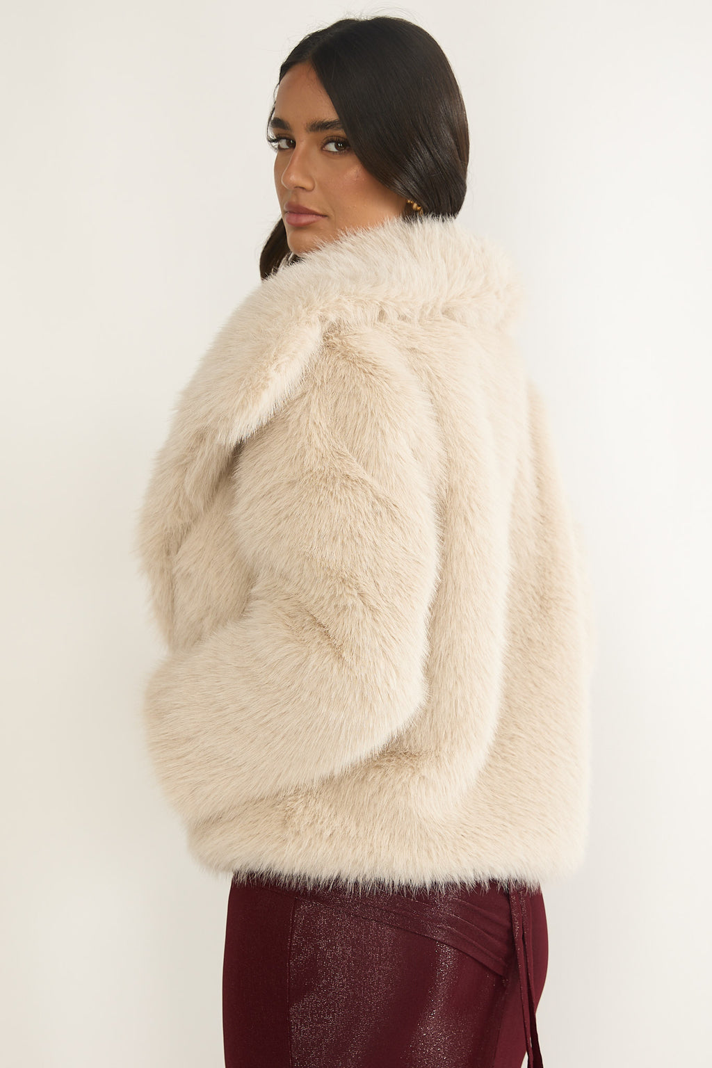 Harlequinn Oversized Lapel Faux Fur Jacket Taupe by Selfie Leslie
