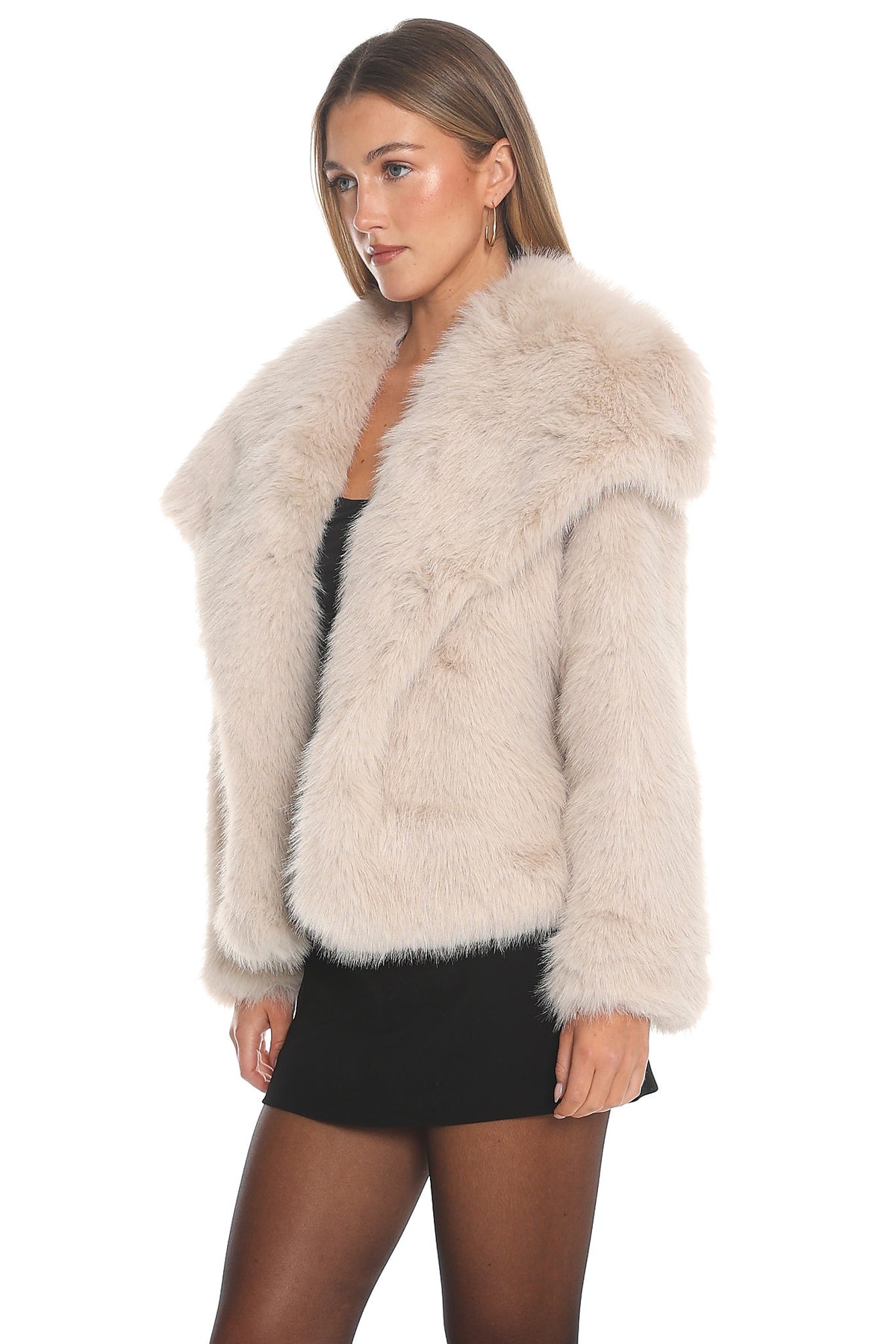Harlequinn Oversized Lapel Faux Fur Jacket Taupe by Selfie Leslie