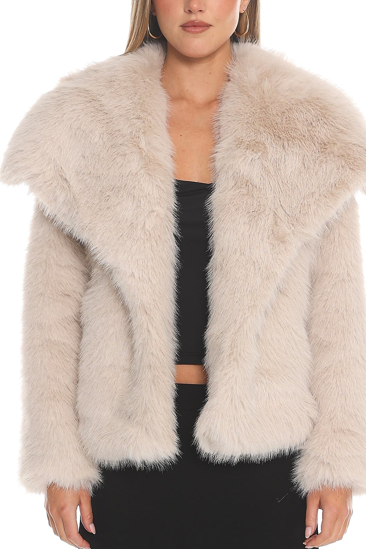 Harlequinn Oversized Lapel Faux Fur Jacket Taupe by Selfie Leslie