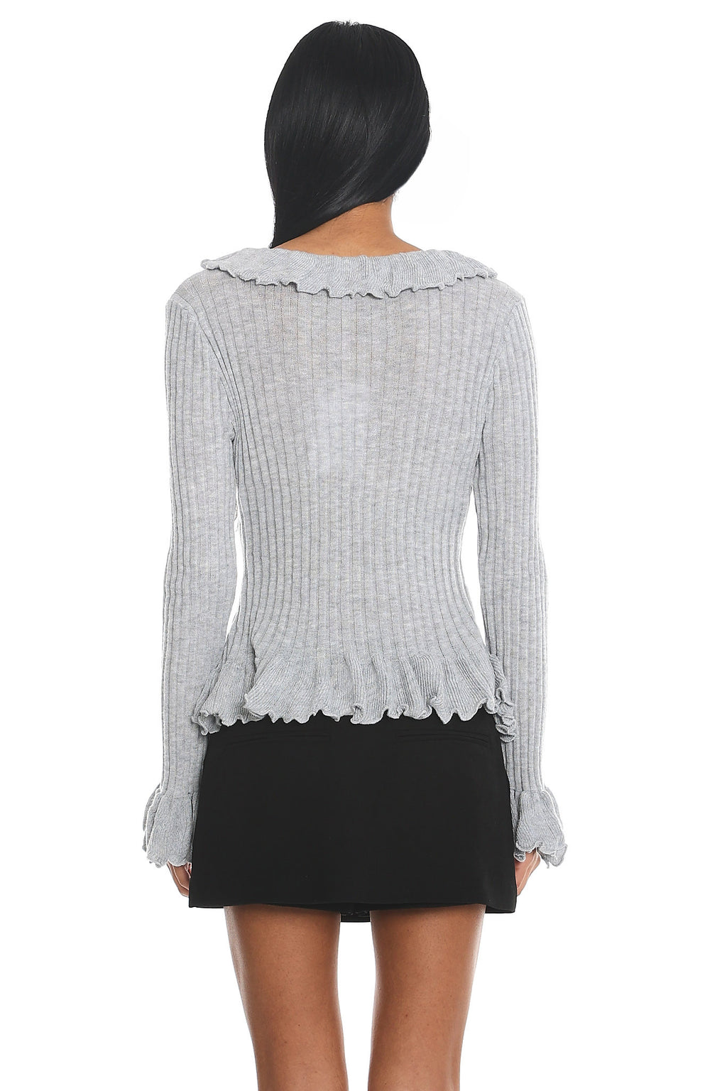 Jaimy Ruffle Trim Knit Cardigan Grey by Selfie Leslie
