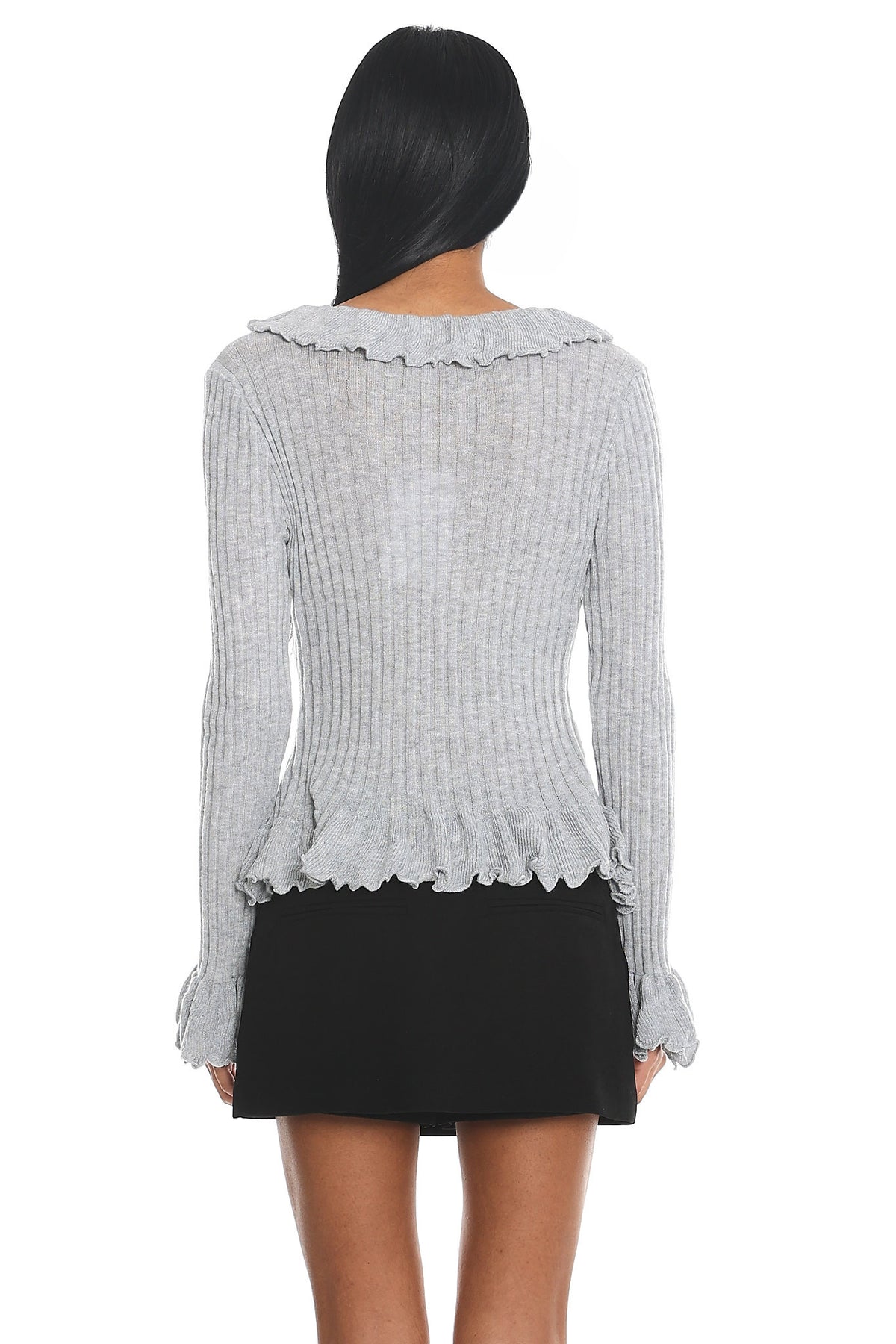 Jaimy Ruffle Trim Knit Cardigan Grey by Selfie Leslie