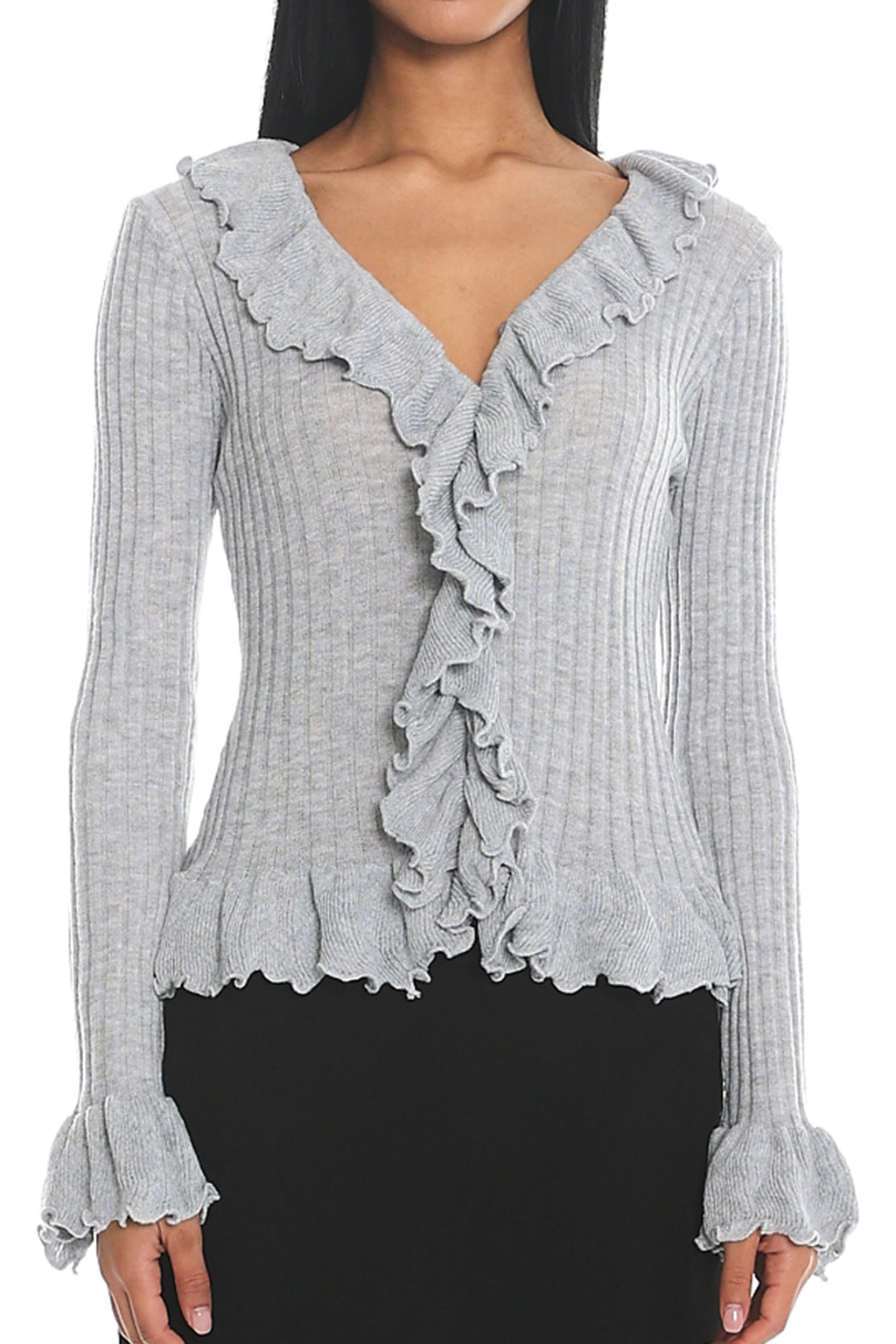 Jaimy Ruffle Trim Knit Cardigan Grey by Selfie Leslie