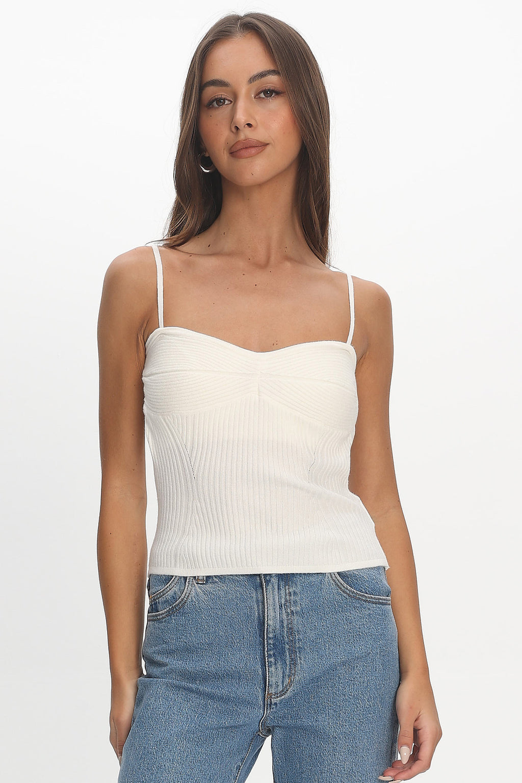 Prudence Ribbed Knit Cami Top Off White