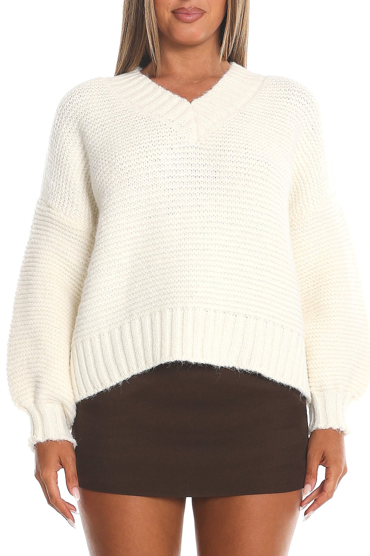 Samaya Chunky Knit Sweater Cream by Selfie Leslie