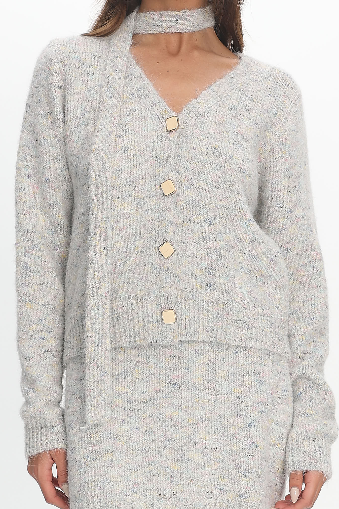 She's Good Button-Up Knit Top Grey