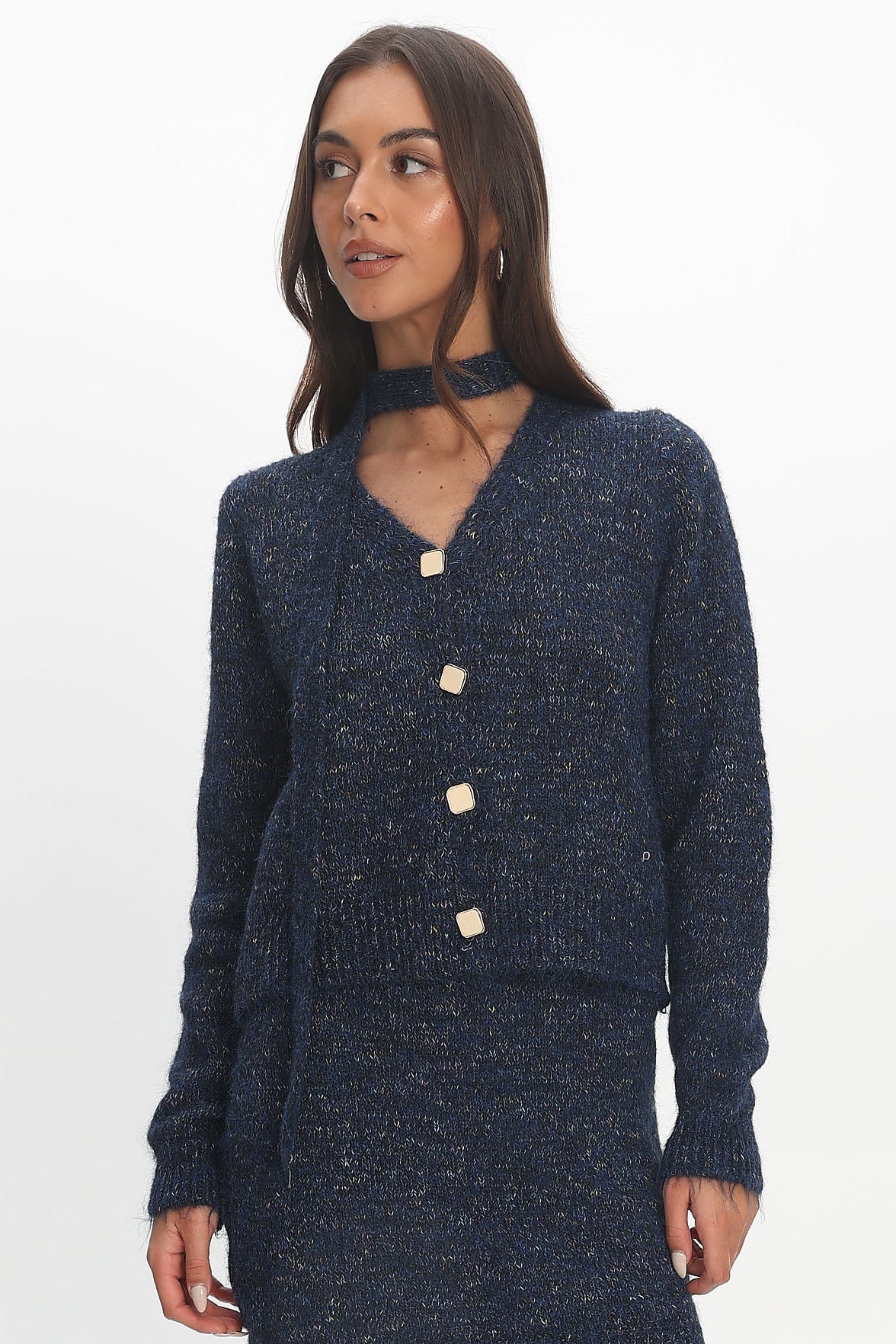 She's Good Button-Up Knit Top Navy