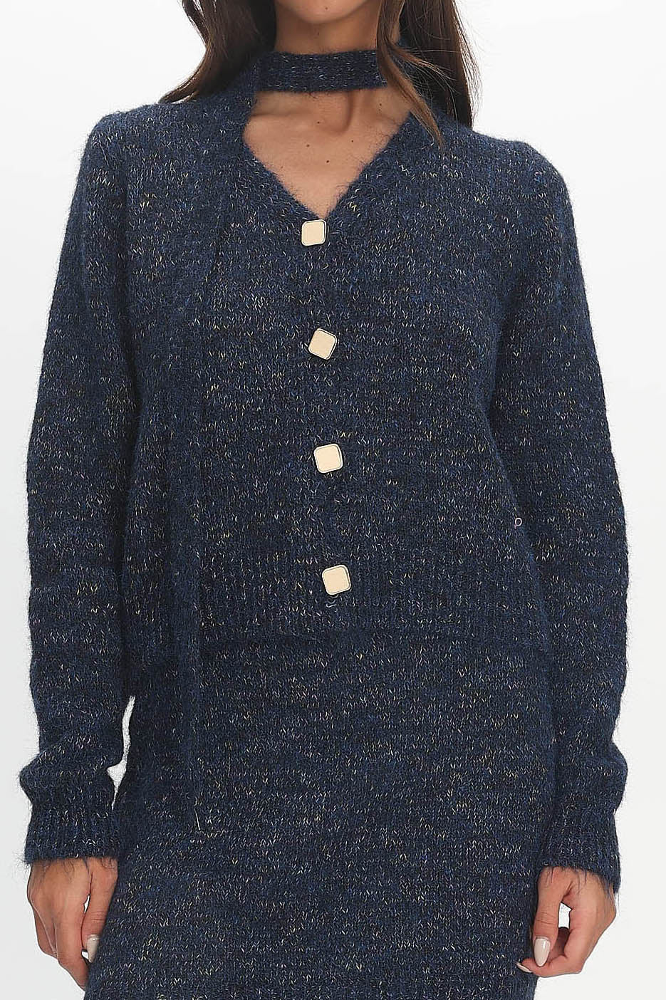 She's Good Button-Up Knit Top Navy