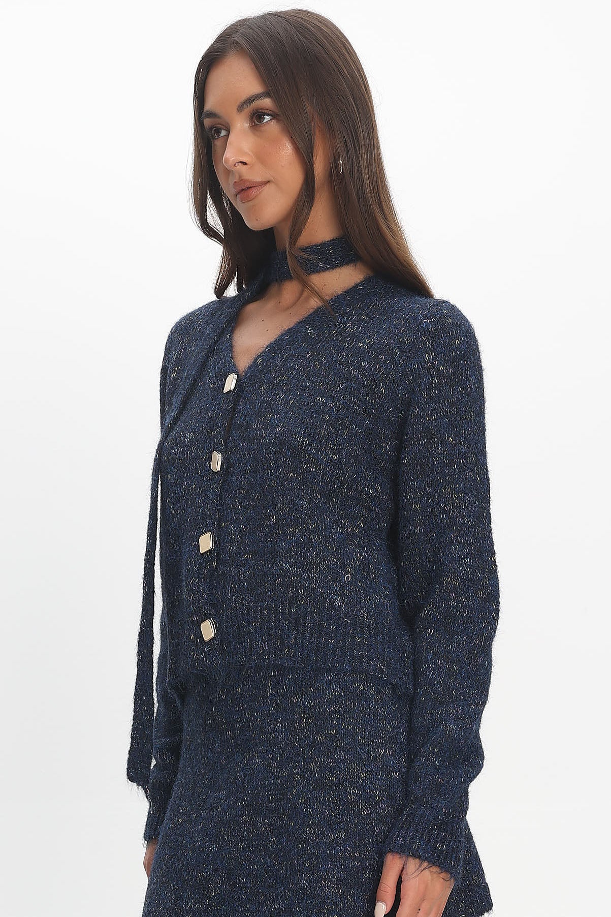 She's Good Button-Up Knit Top Navy
