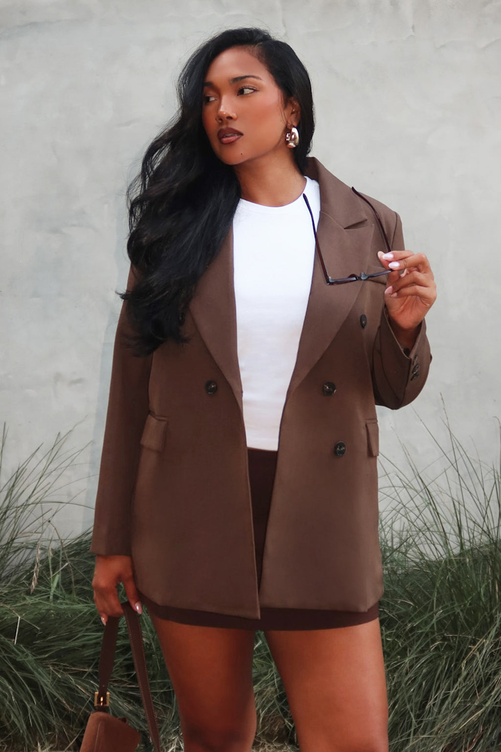 Adrianna Notch Lapel Blazer Chocolate by Selfie Leslie