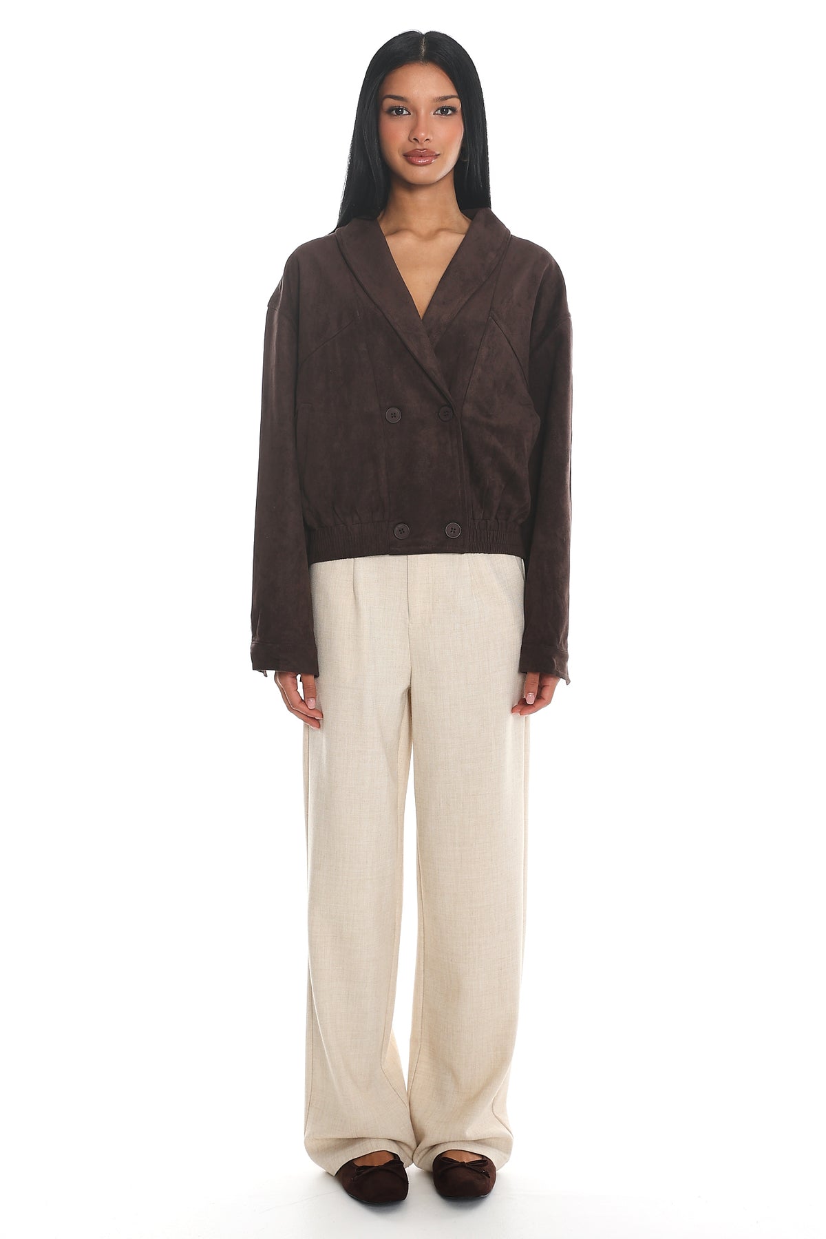 Rampage Faux Suede Blouson Jacket Chocolate by Selfie Leslie