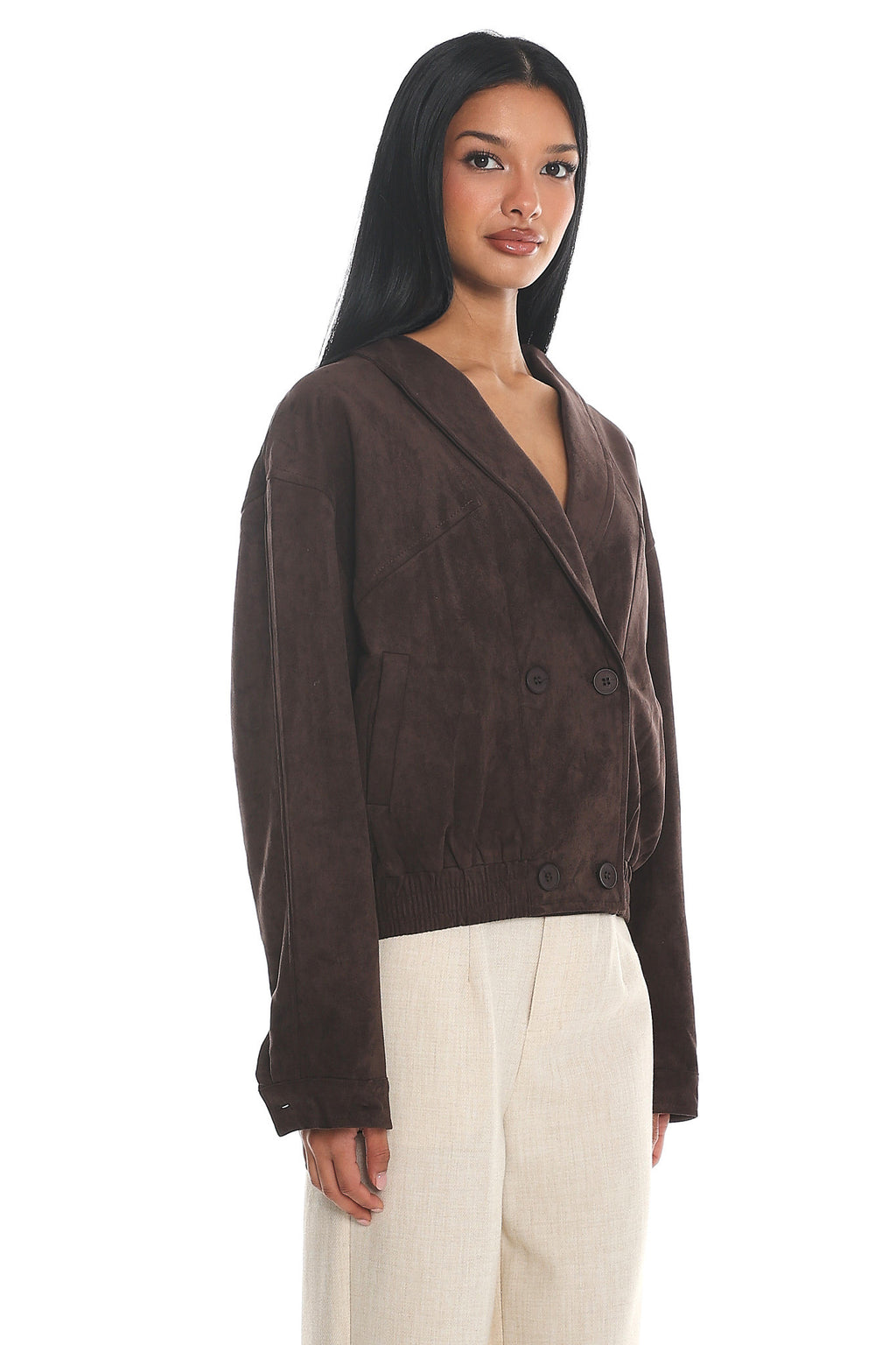 Rampage Faux Suede Blouson Jacket Chocolate by Selfie Leslie