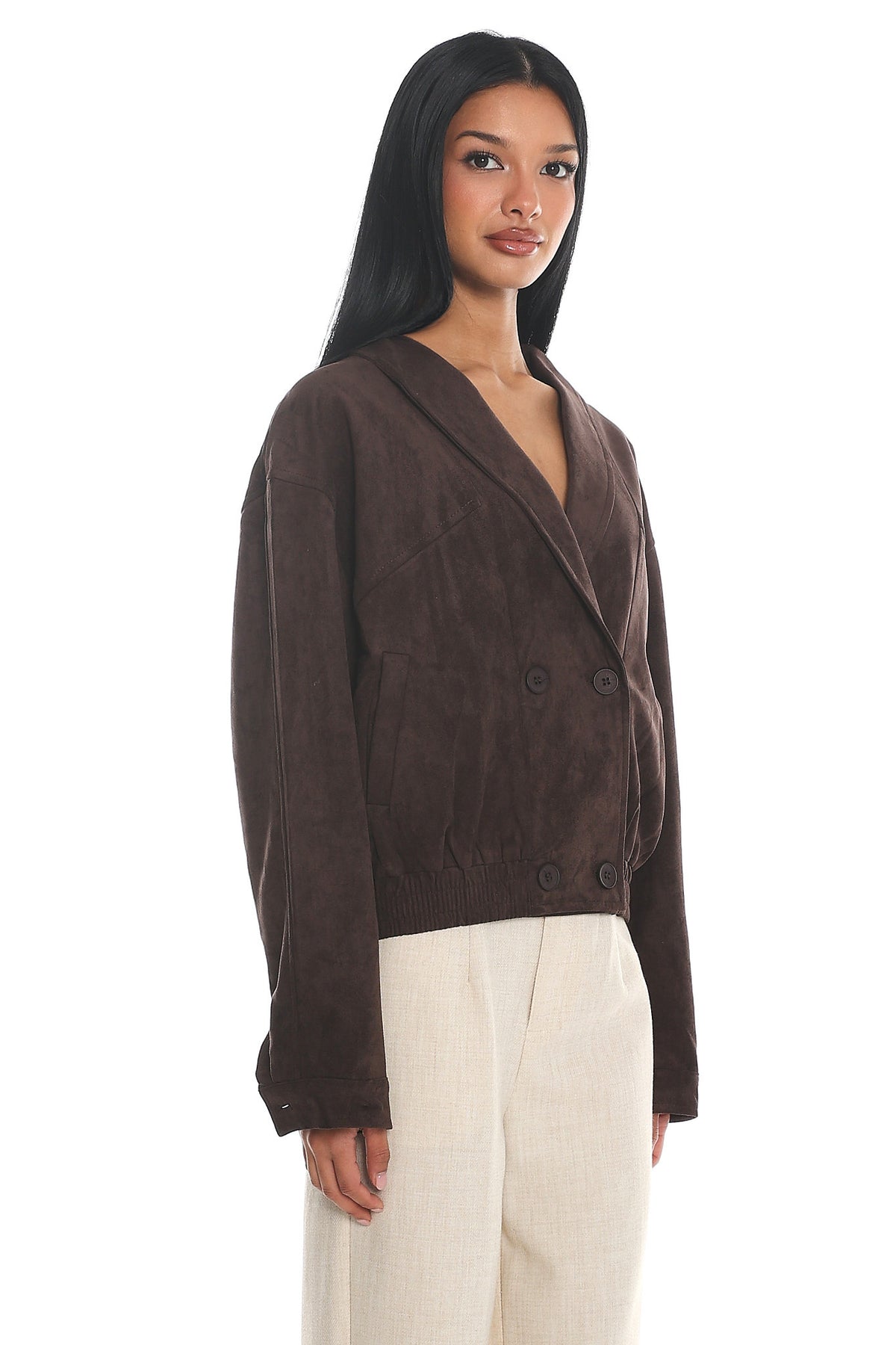 Rampage Faux Suede Blouson Jacket Chocolate by Selfie Leslie