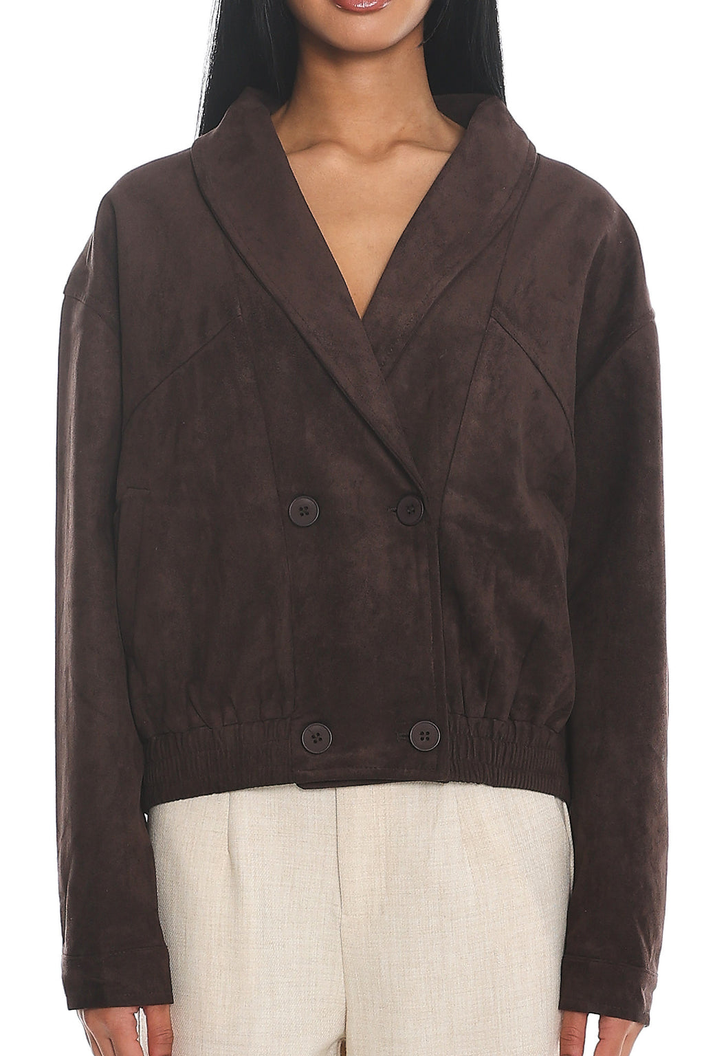 Rampage Faux Suede Blouson Jacket Chocolate by Selfie Leslie