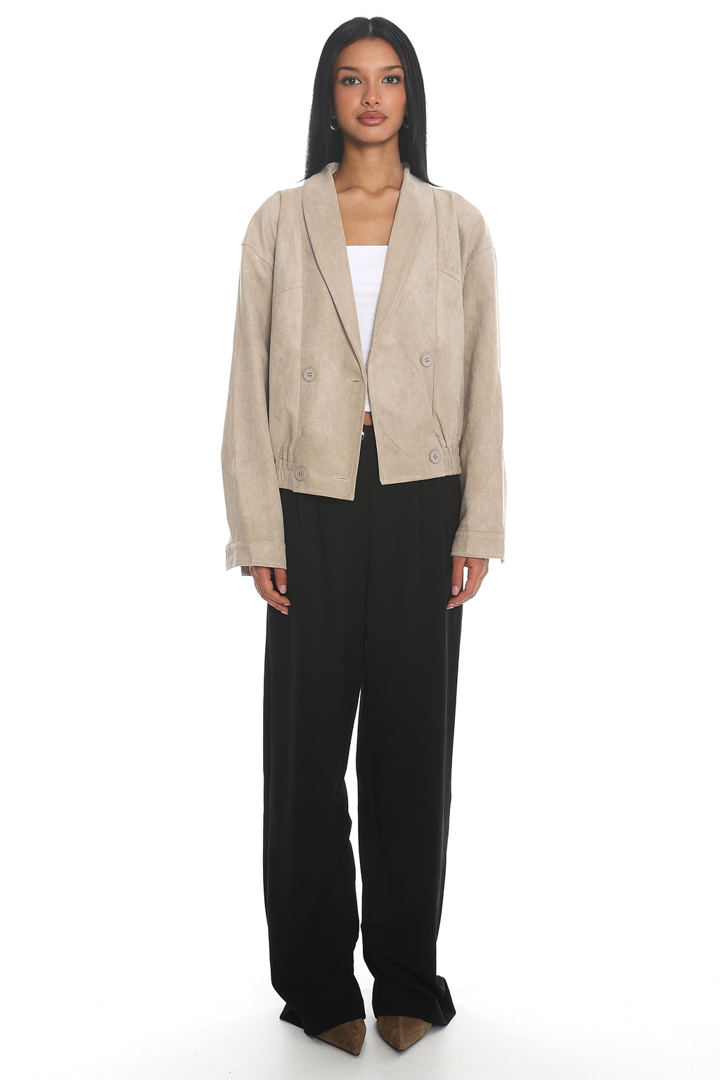 Rampage Faux Suede Blouson Jacket Sand by Selfie Leslie