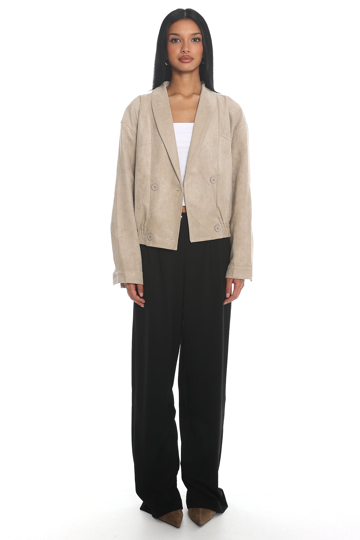 Rampage Faux Suede Blouson Jacket Sand by Selfie Leslie