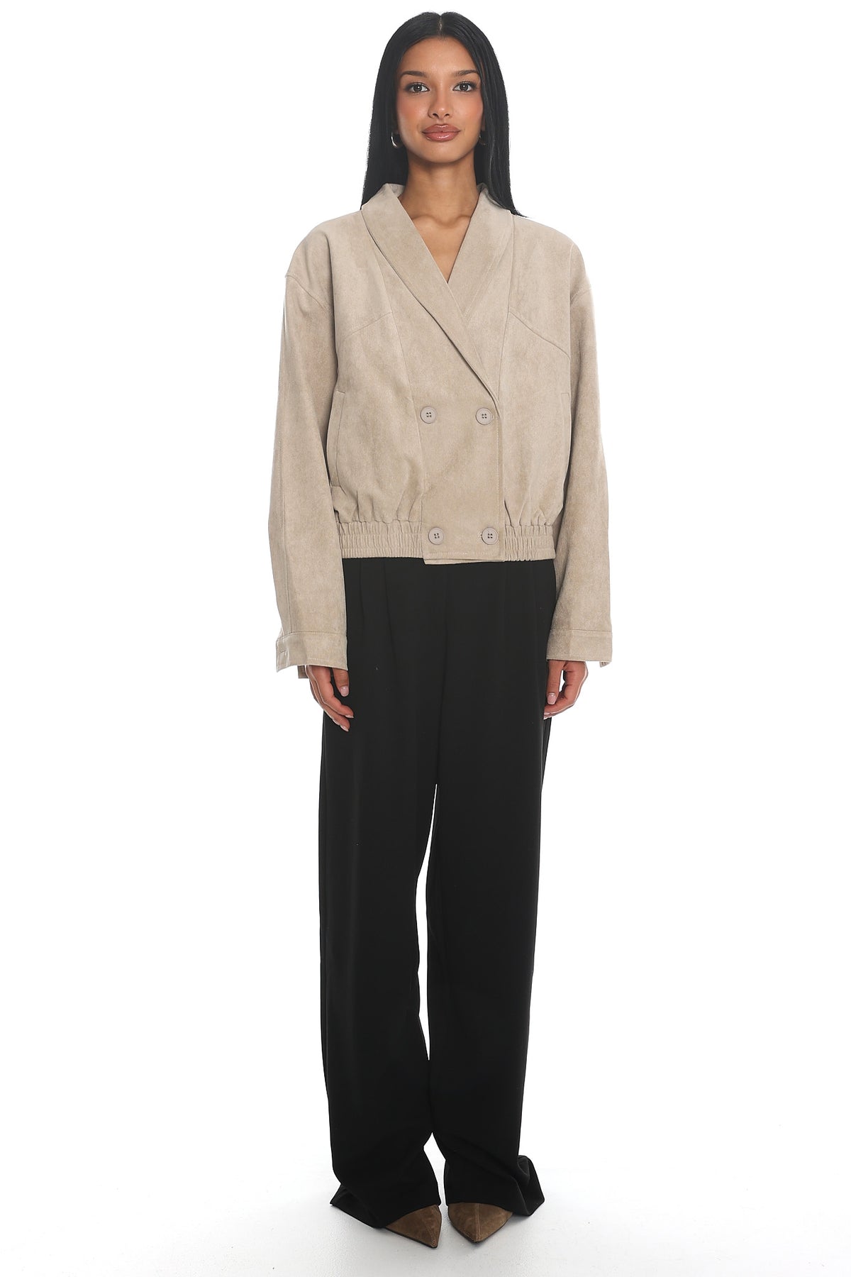 Rampage Faux Suede Blouson Jacket Sand by Selfie Leslie