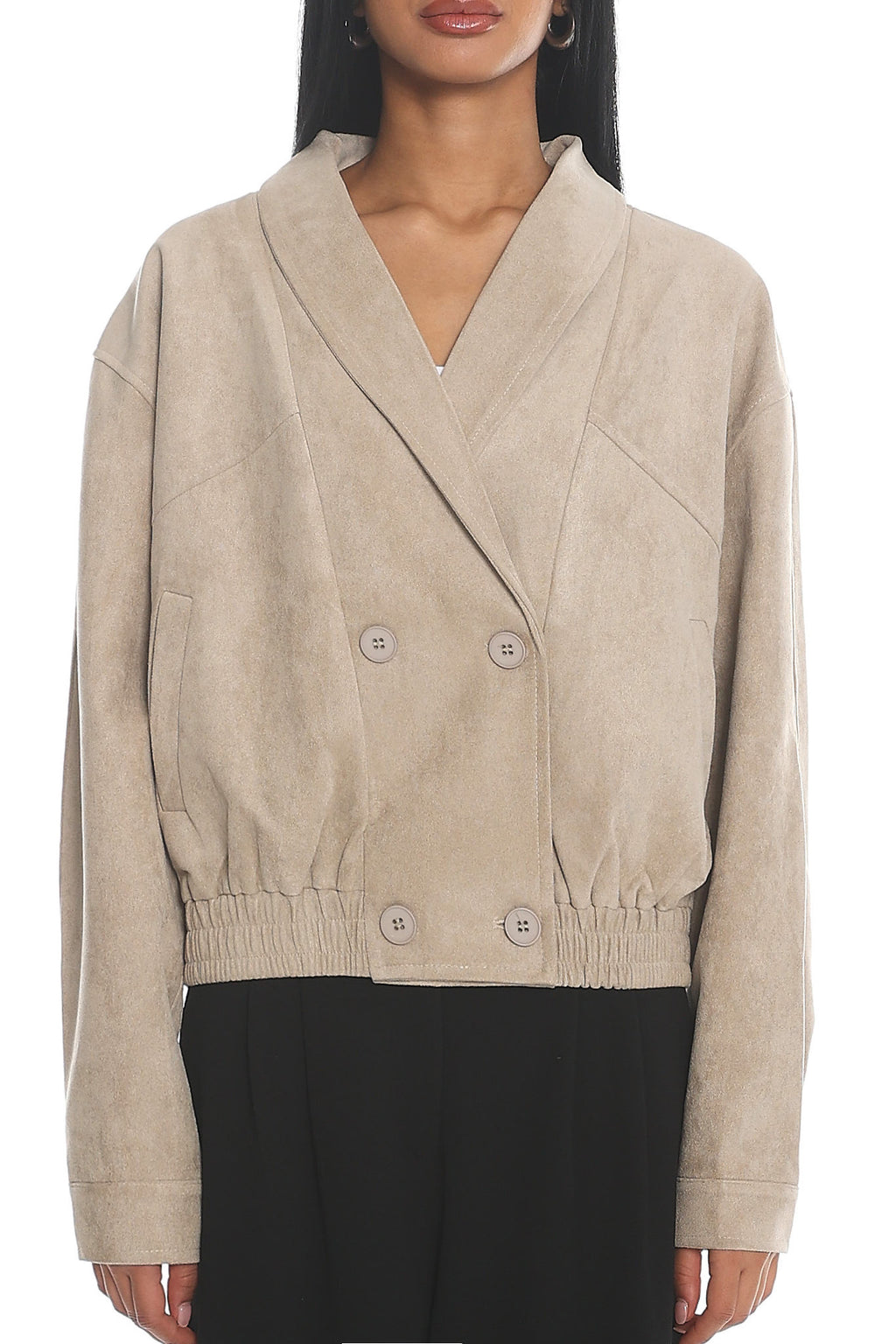 Rampage Faux Suede Blouson Jacket Sand by Selfie Leslie