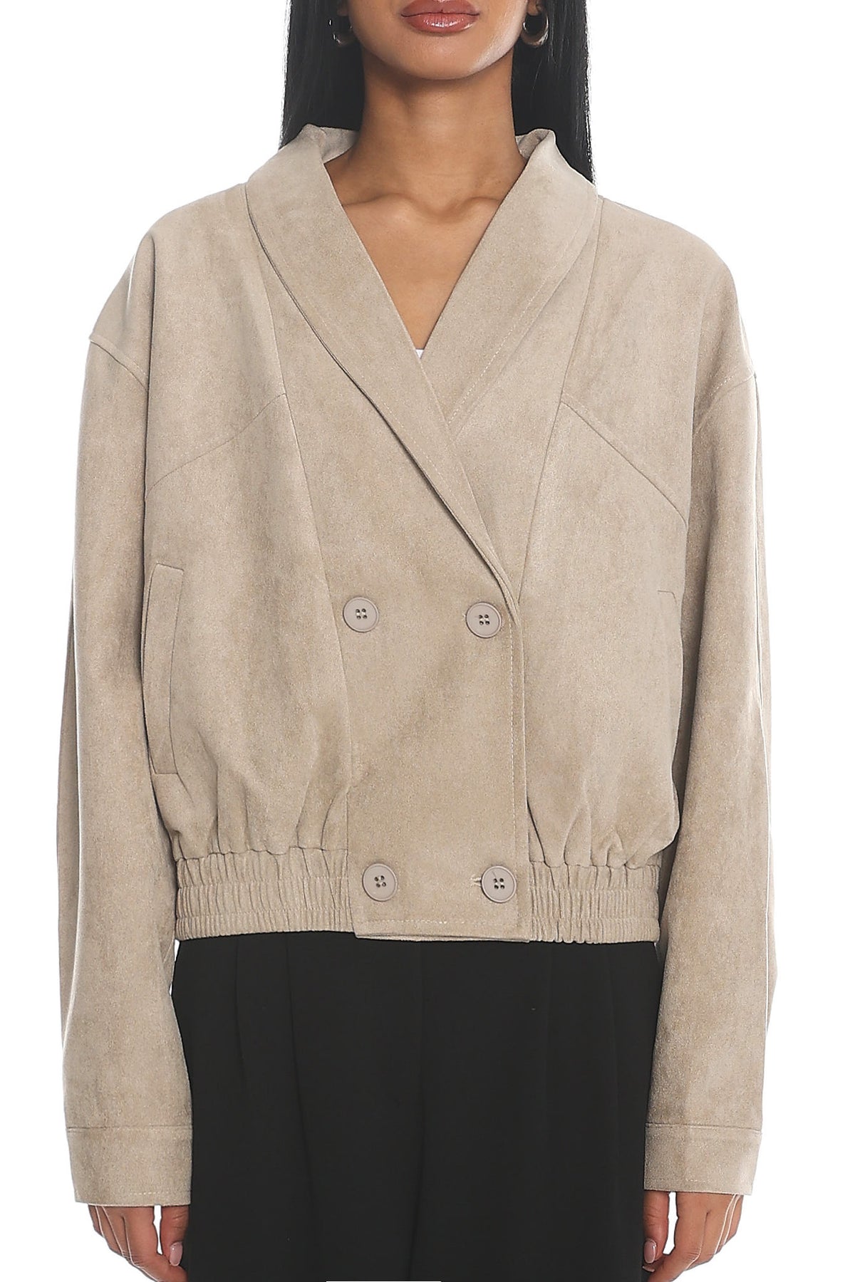 Rampage Faux Suede Blouson Jacket Sand by Selfie Leslie