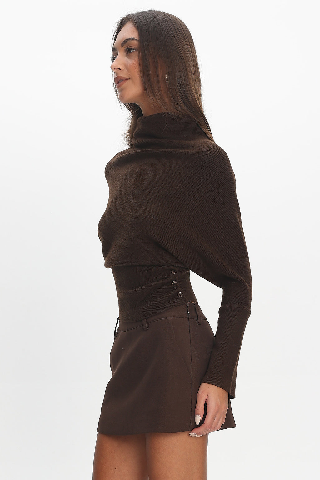 Zyah Turtleneck Knit Sweater Chocolate