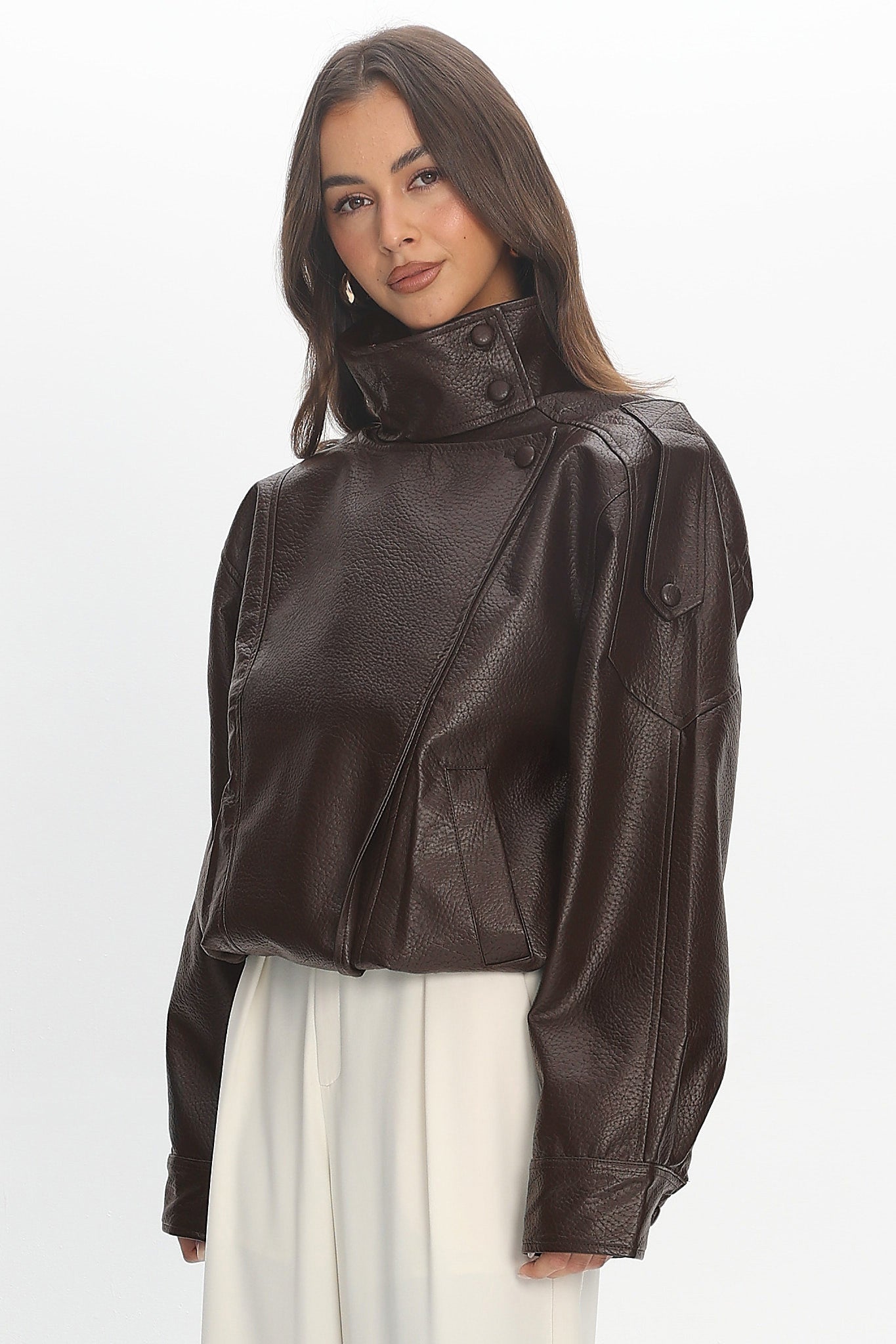 Bellarae High Neck Bomber Jacket Chocolate