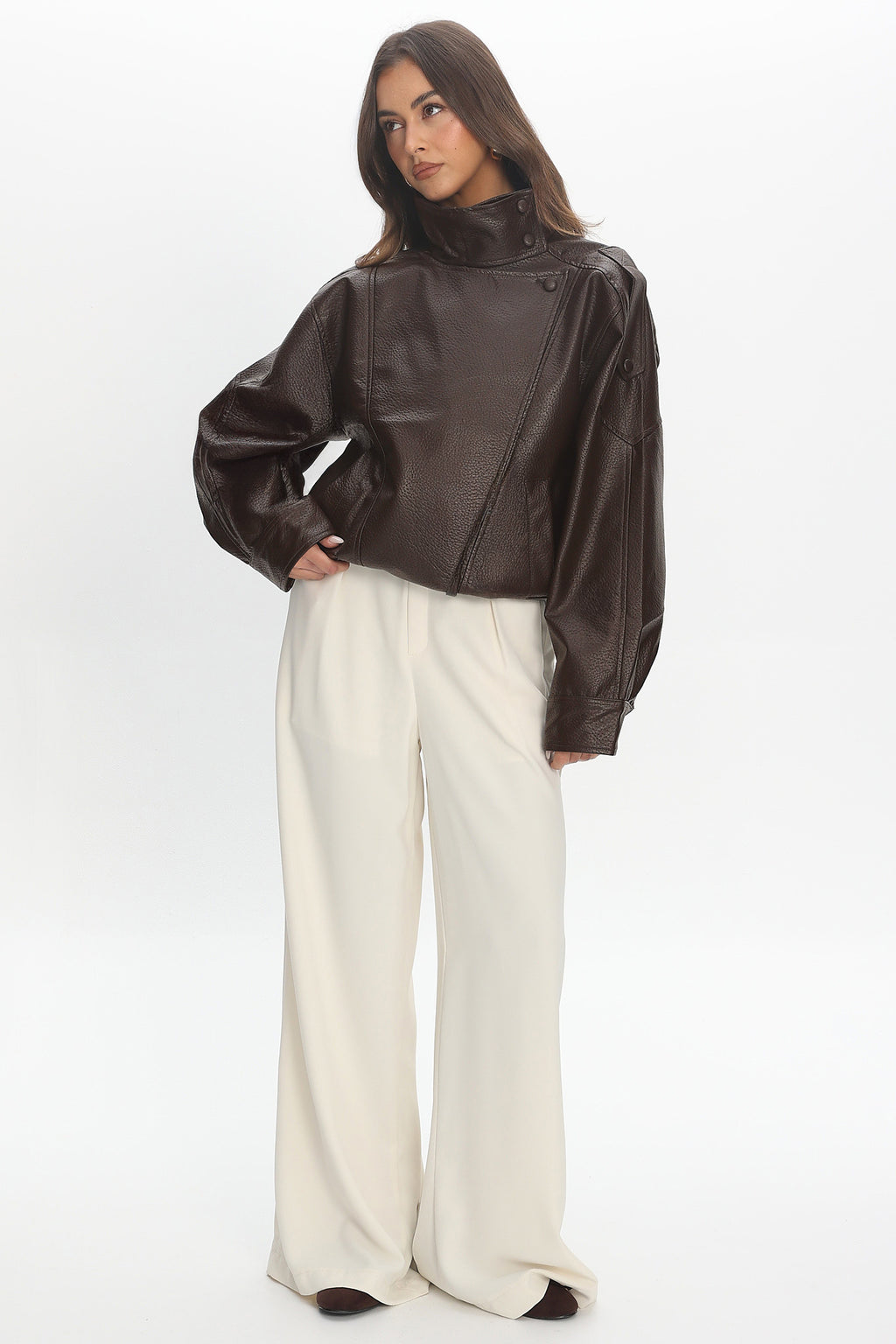 Bellarae High Neck Bomber Jacket Chocolate