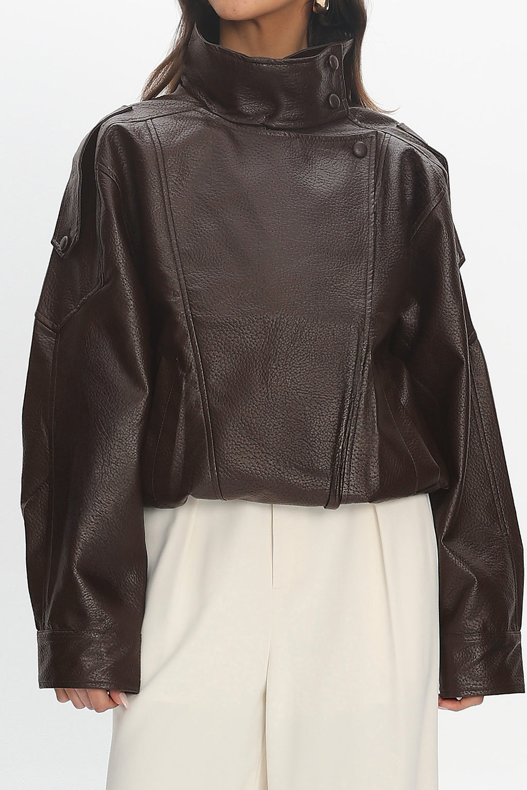Bellarae High Neck Bomber Jacket Chocolate