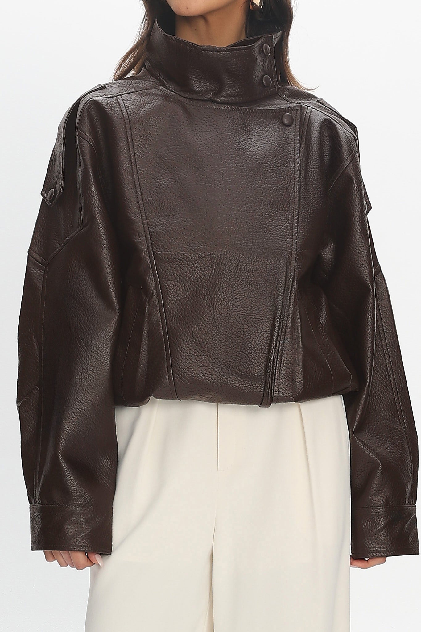 Bellarae High Neck Bomber Jacket Chocolate
