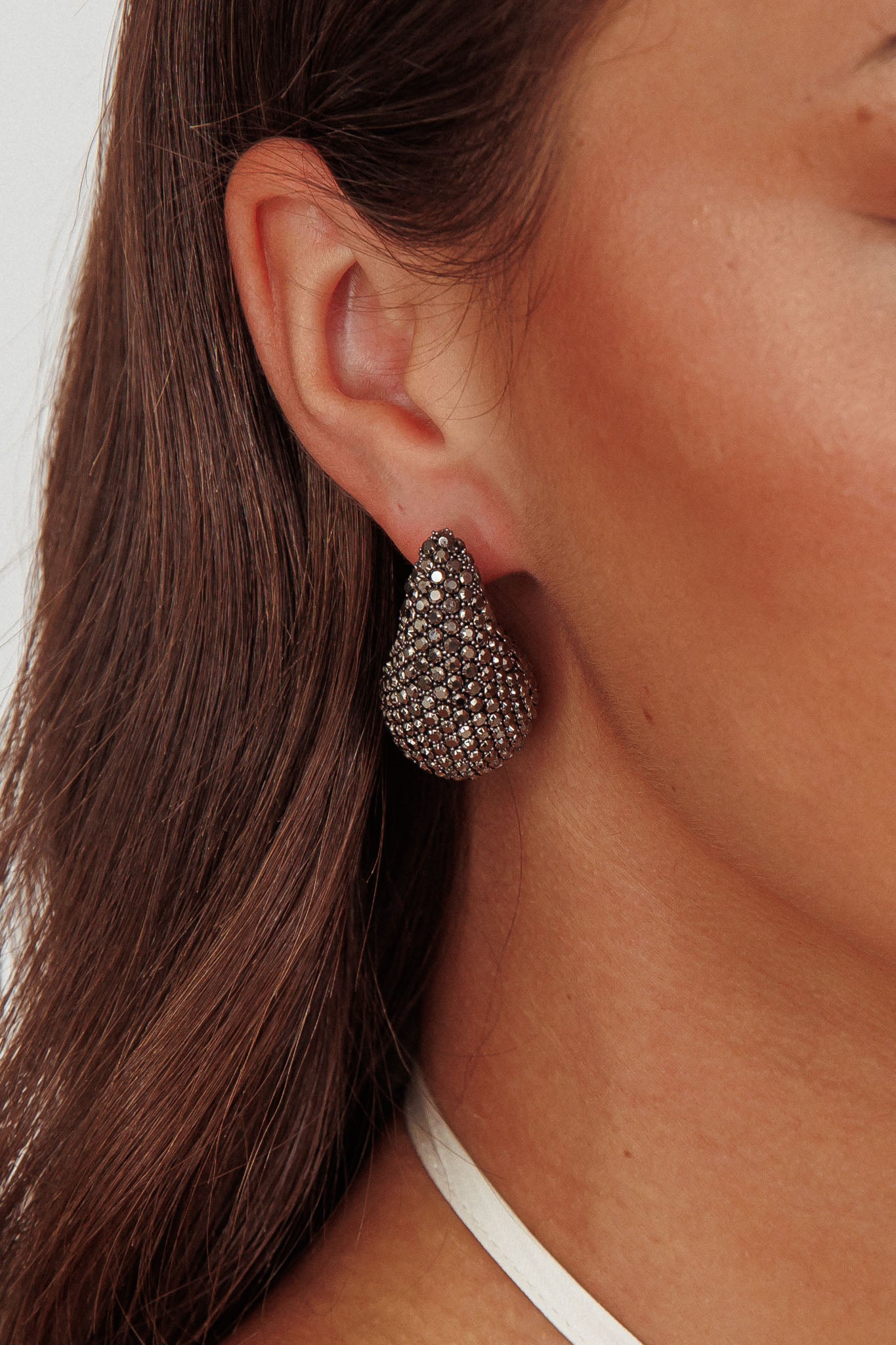 Nebula Pave Teardrop Earrings Black Diamante by Selfie Leslie