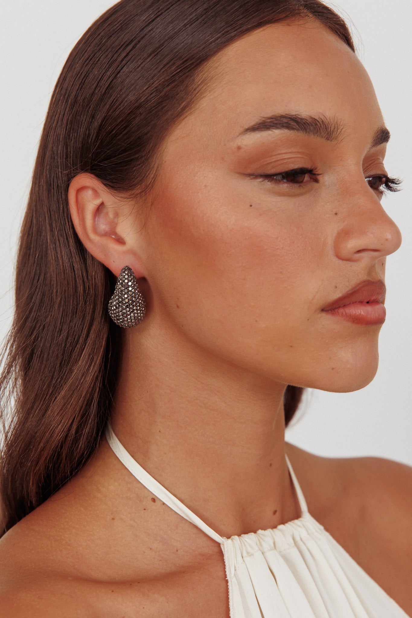 Nebula Pave Teardrop Earrings Black Diamante by Selfie Leslie
