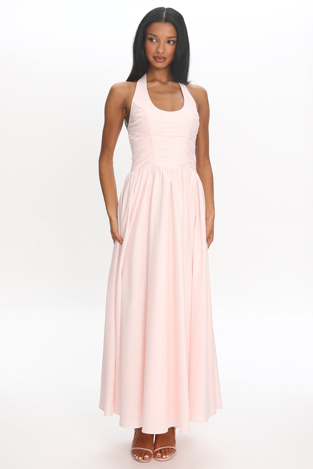 Siana Ruched Halter Gown Rosewater