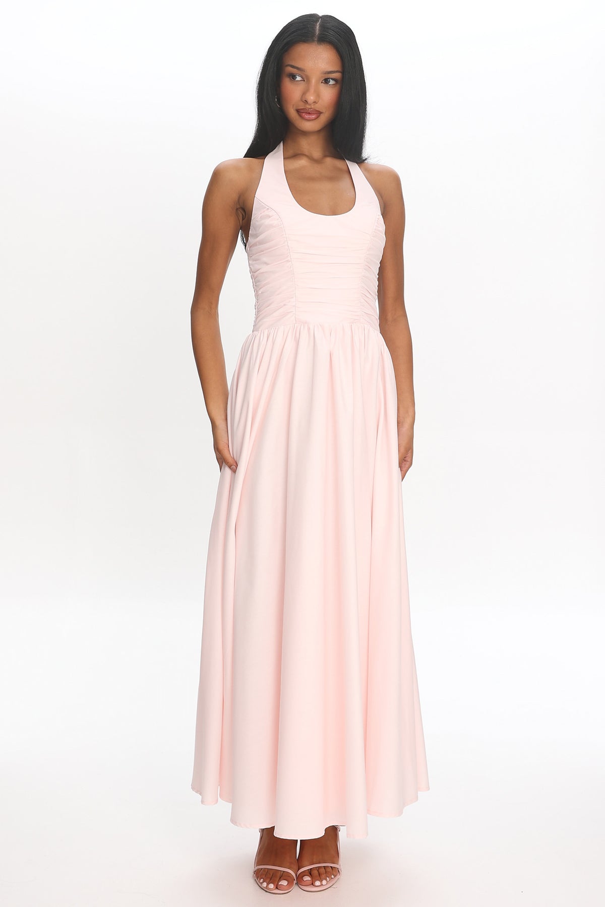 Siana Ruched Halter Gown Rosewater