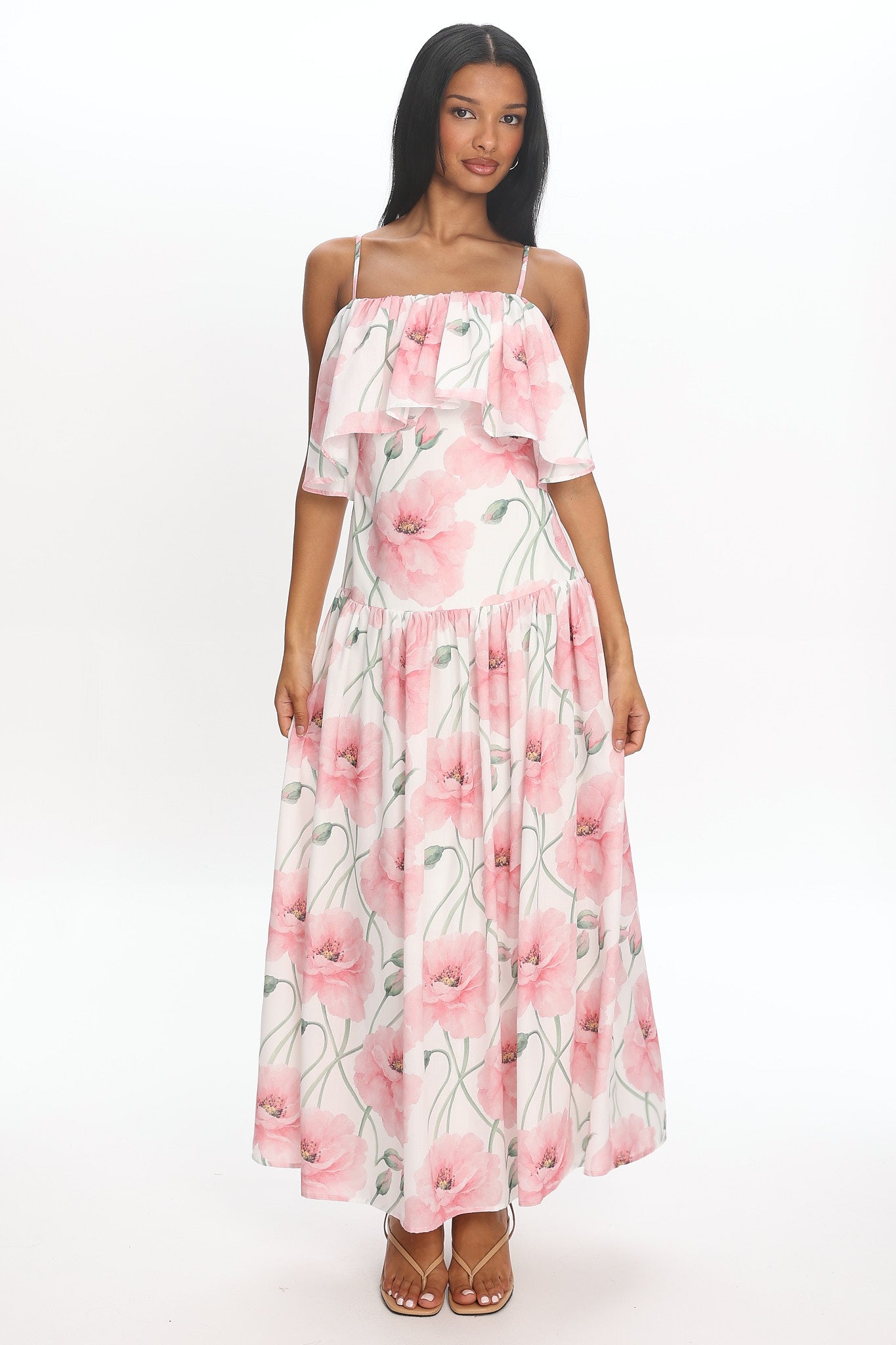 Poppy Fields Tiered Maxi Dress Pink | Selfie Leslie
