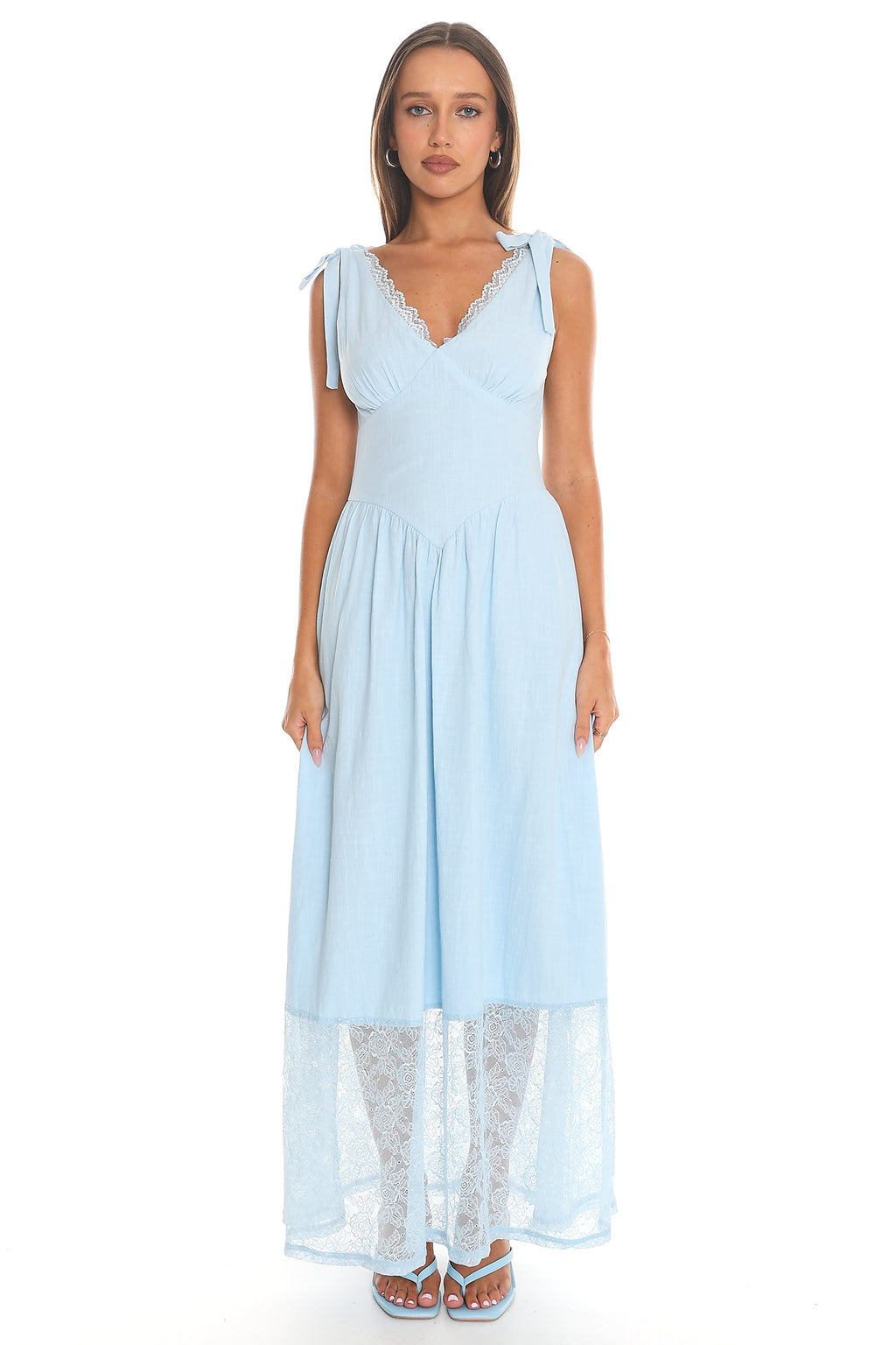 Cloud Dancer Tie-Strap Maxi Dress Light Blue