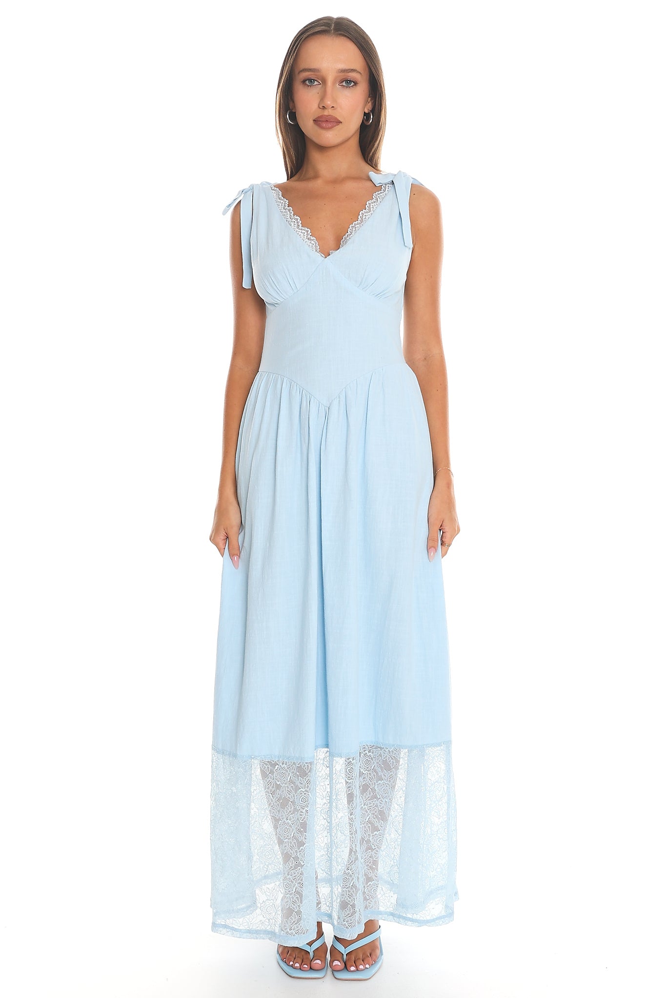 Cloud Dancer Tie-Strap Maxi Dress Light Blue