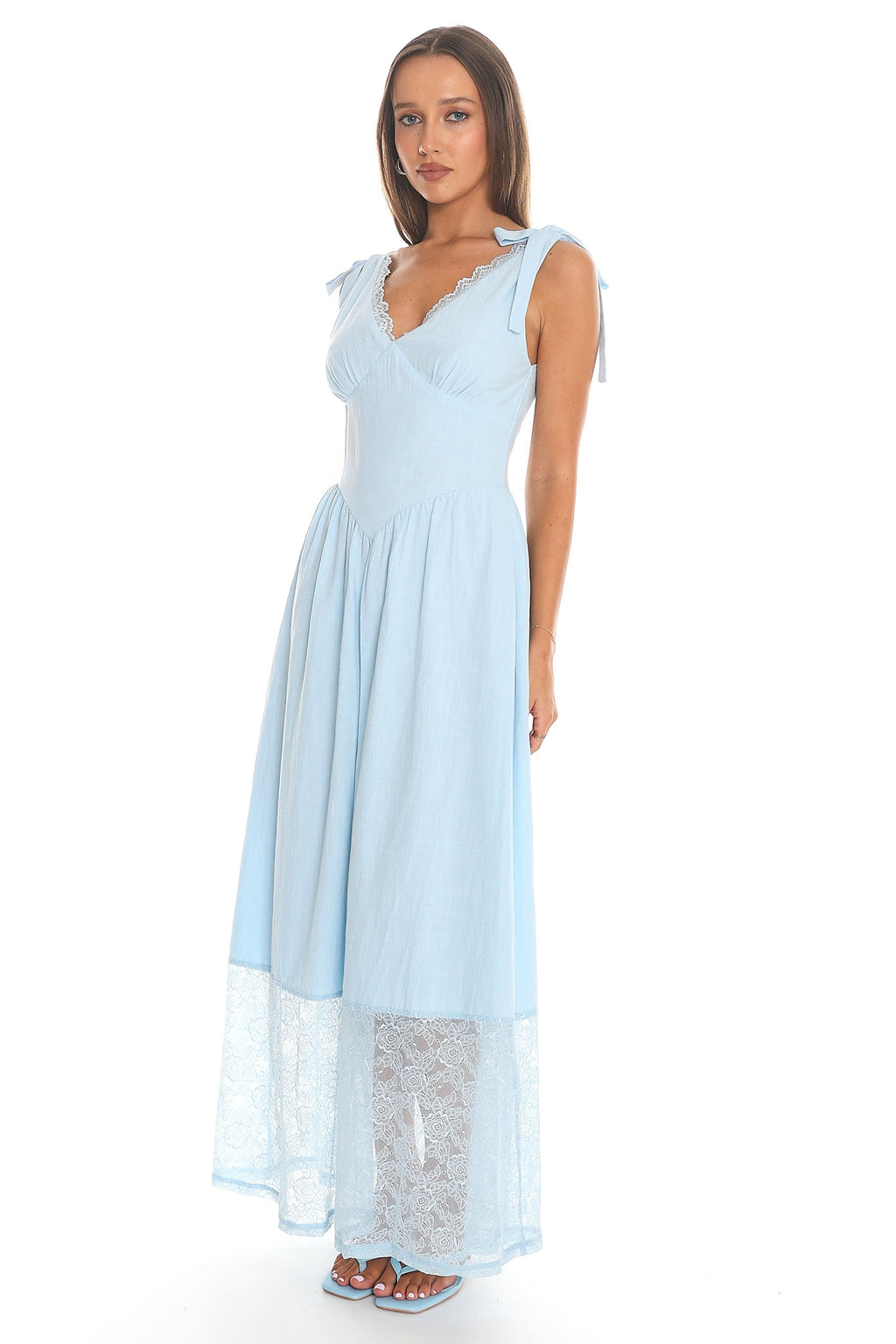 Cloud Dancer Tie-Strap Maxi Dress Light Blue
