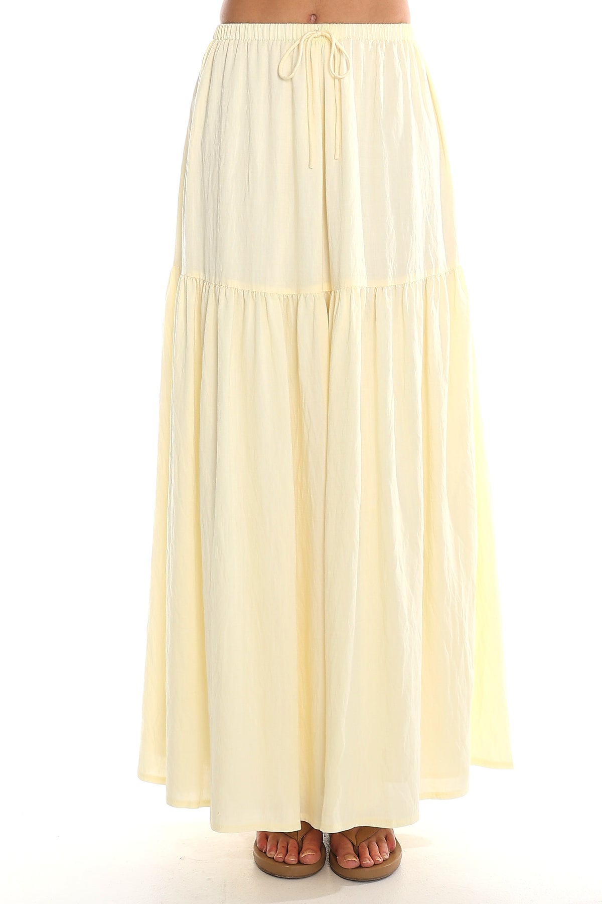 Leandra Tiered Drawstring Maxi Skirt Soft Butter