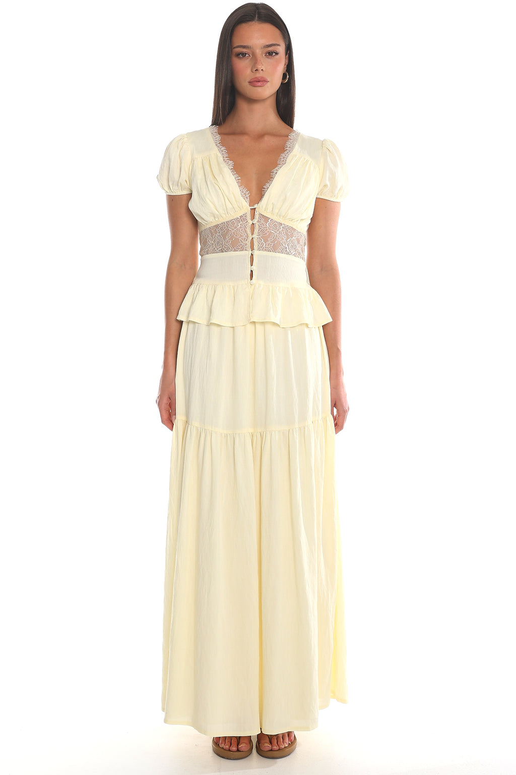Leandra Tiered Drawstring Maxi Skirt Soft Butter