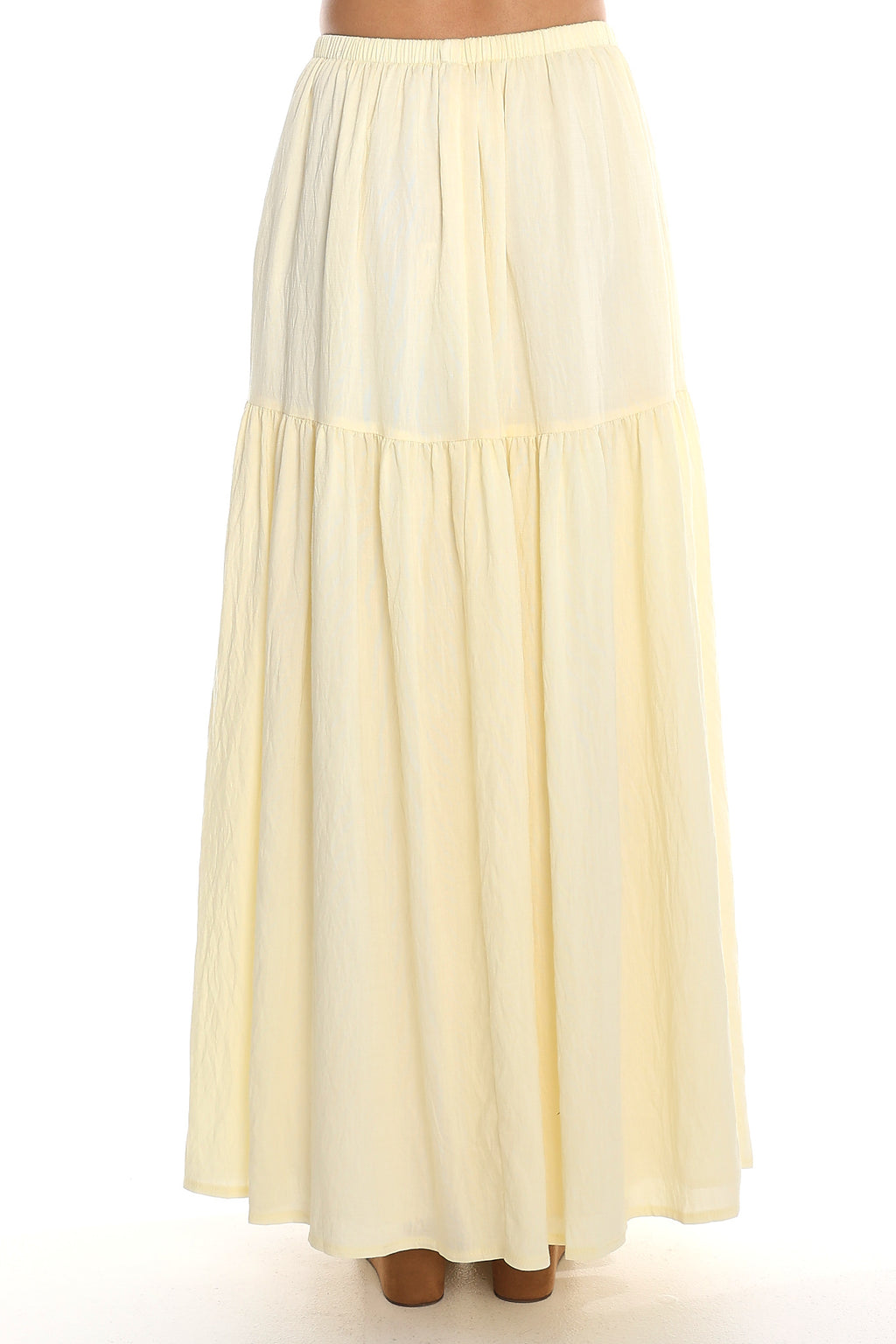 Leandra Tiered Drawstring Maxi Skirt Soft Butter