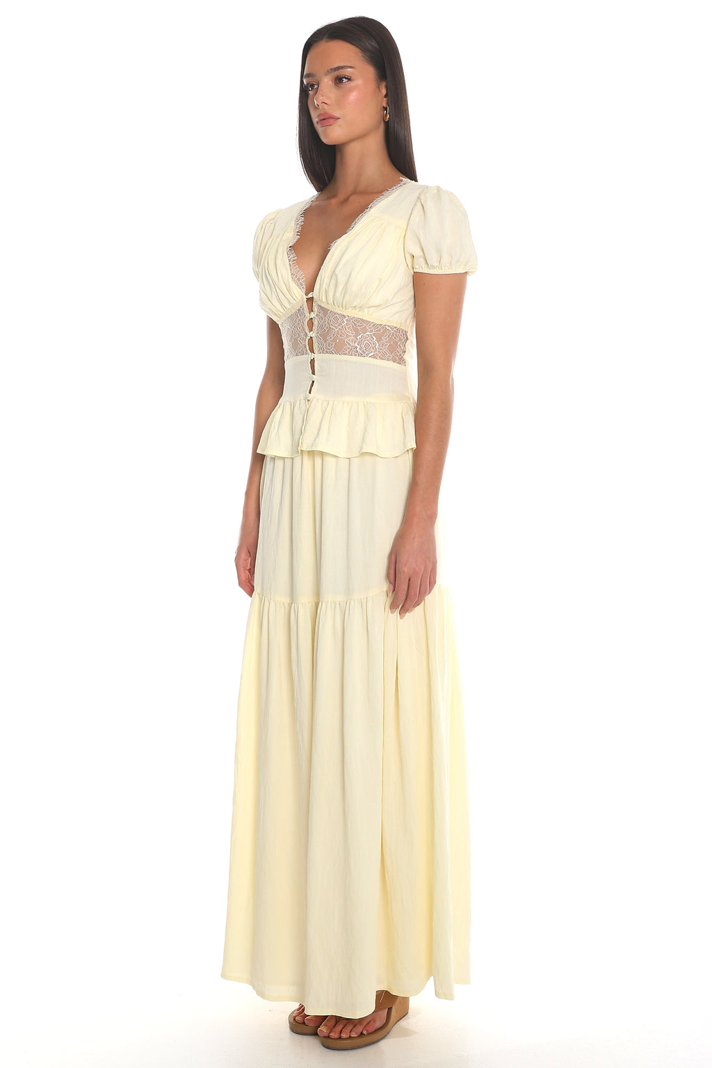 Leandra Tiered Drawstring Maxi Skirt Soft Butter