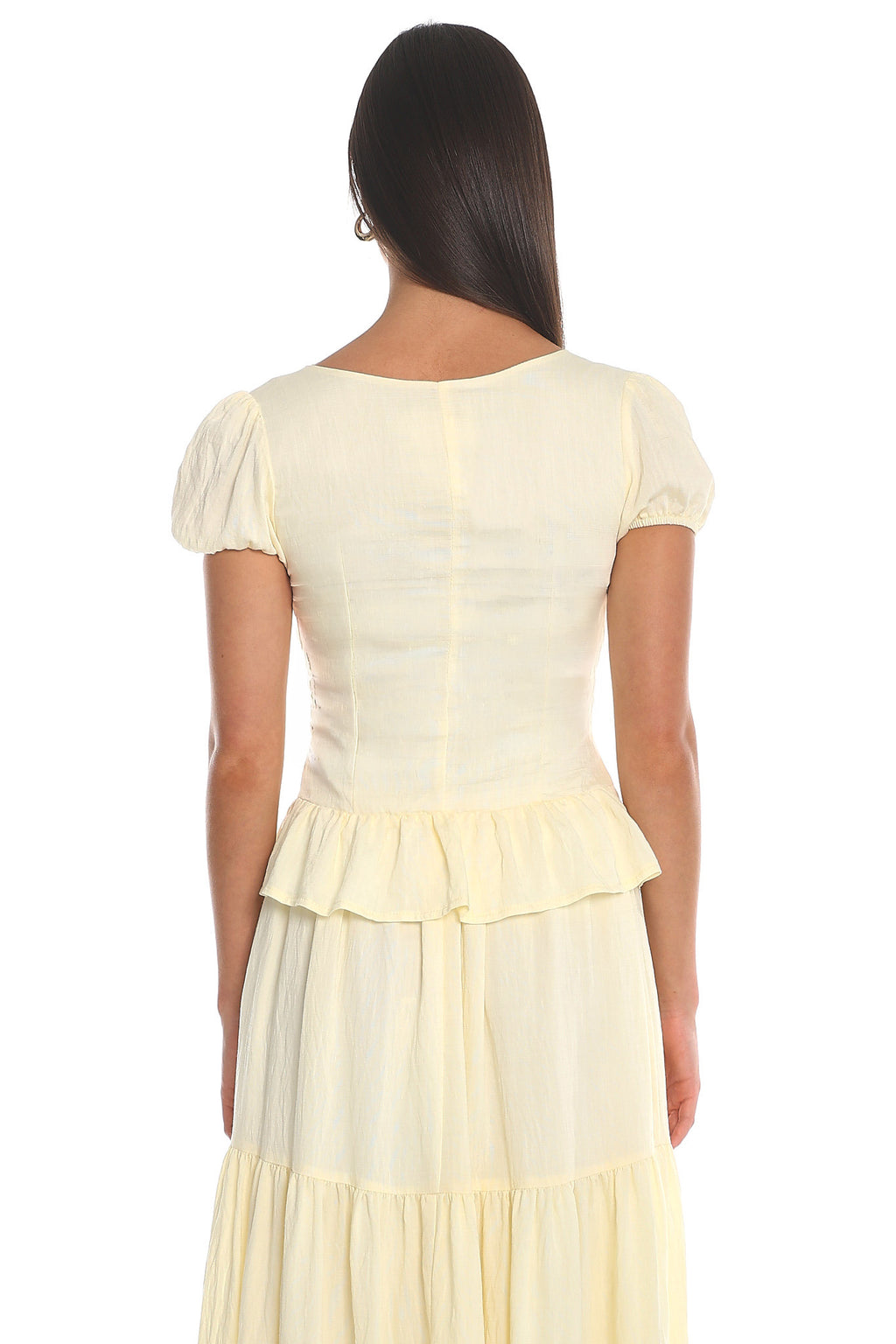 Leandra Lace Button-Front Peplum Top Soft Butter