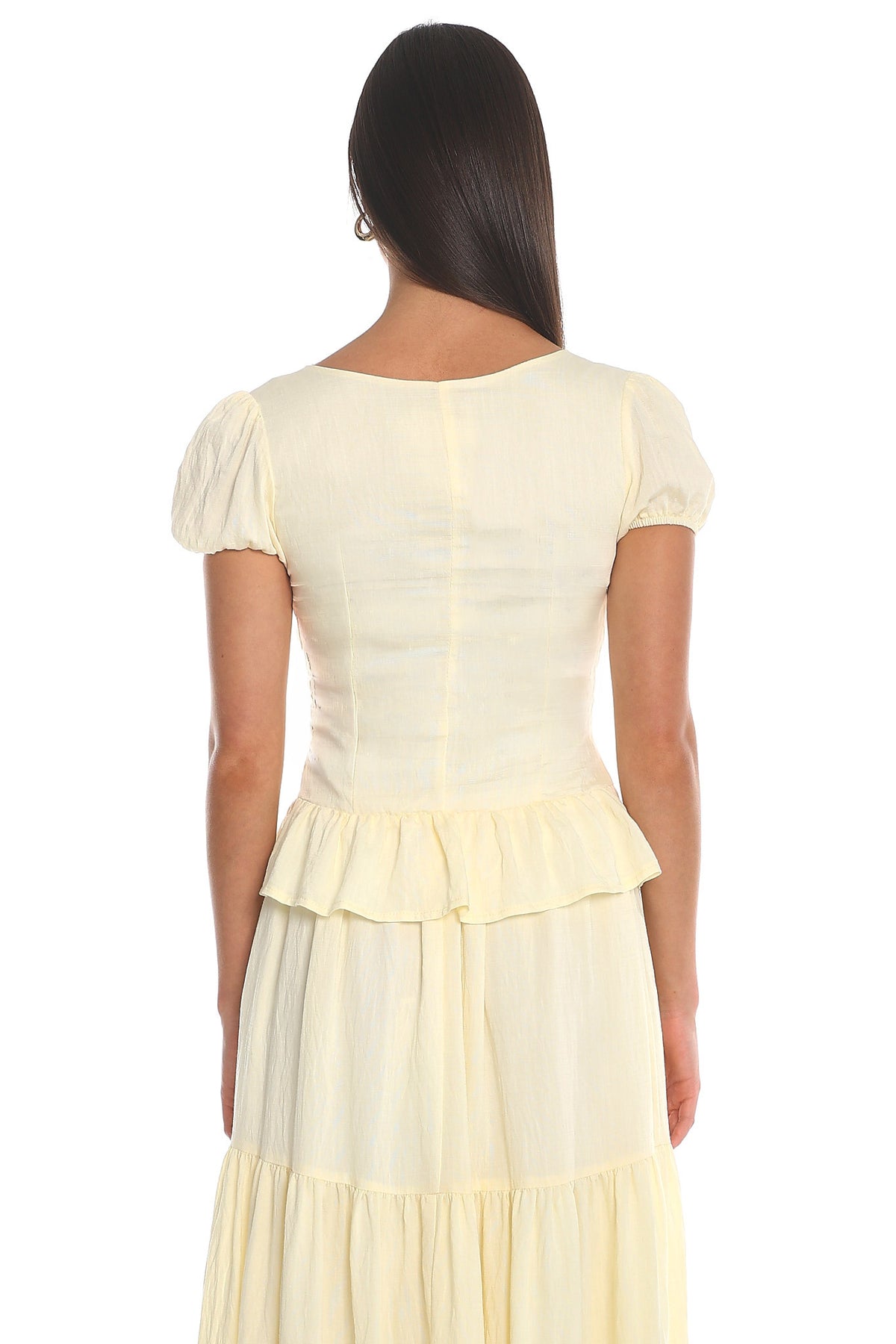 Leandra Lace Button-Front Peplum Top Soft Butter