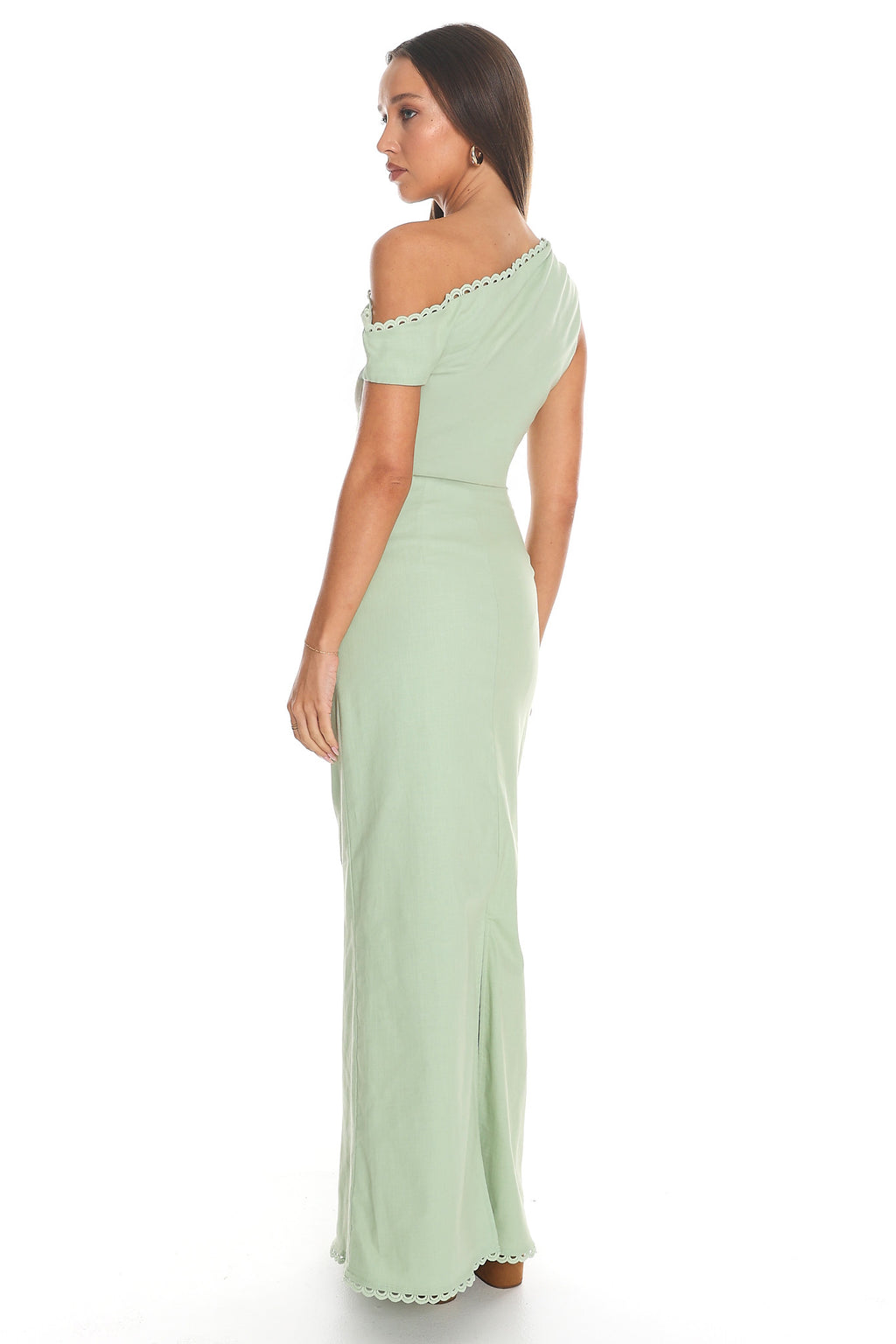 Neras Scalloped One-Shoulder Maxi Dress Sage