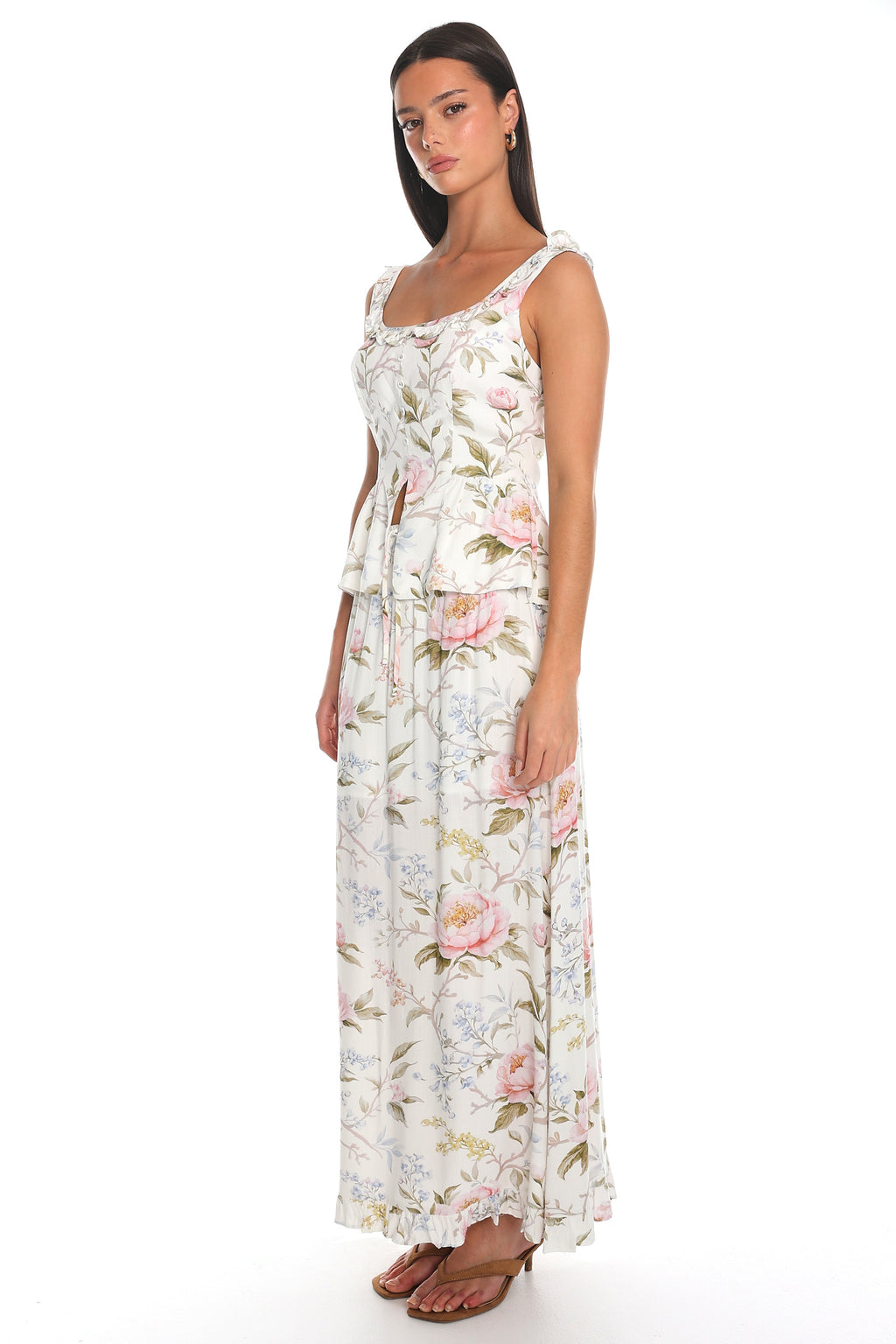 Last Spring Floral Maxi Skirt Off White