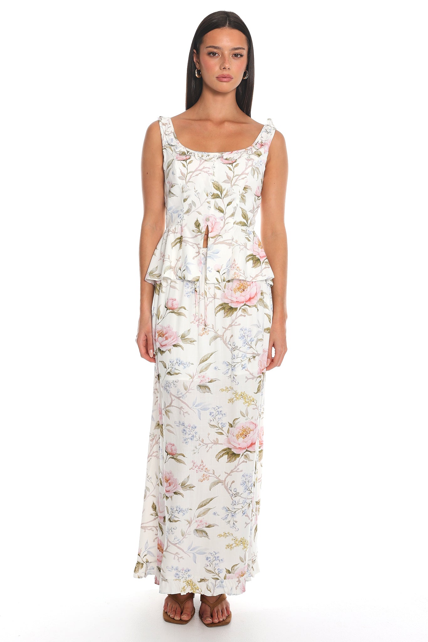 Last Spring Floral Peplum Top Off White
