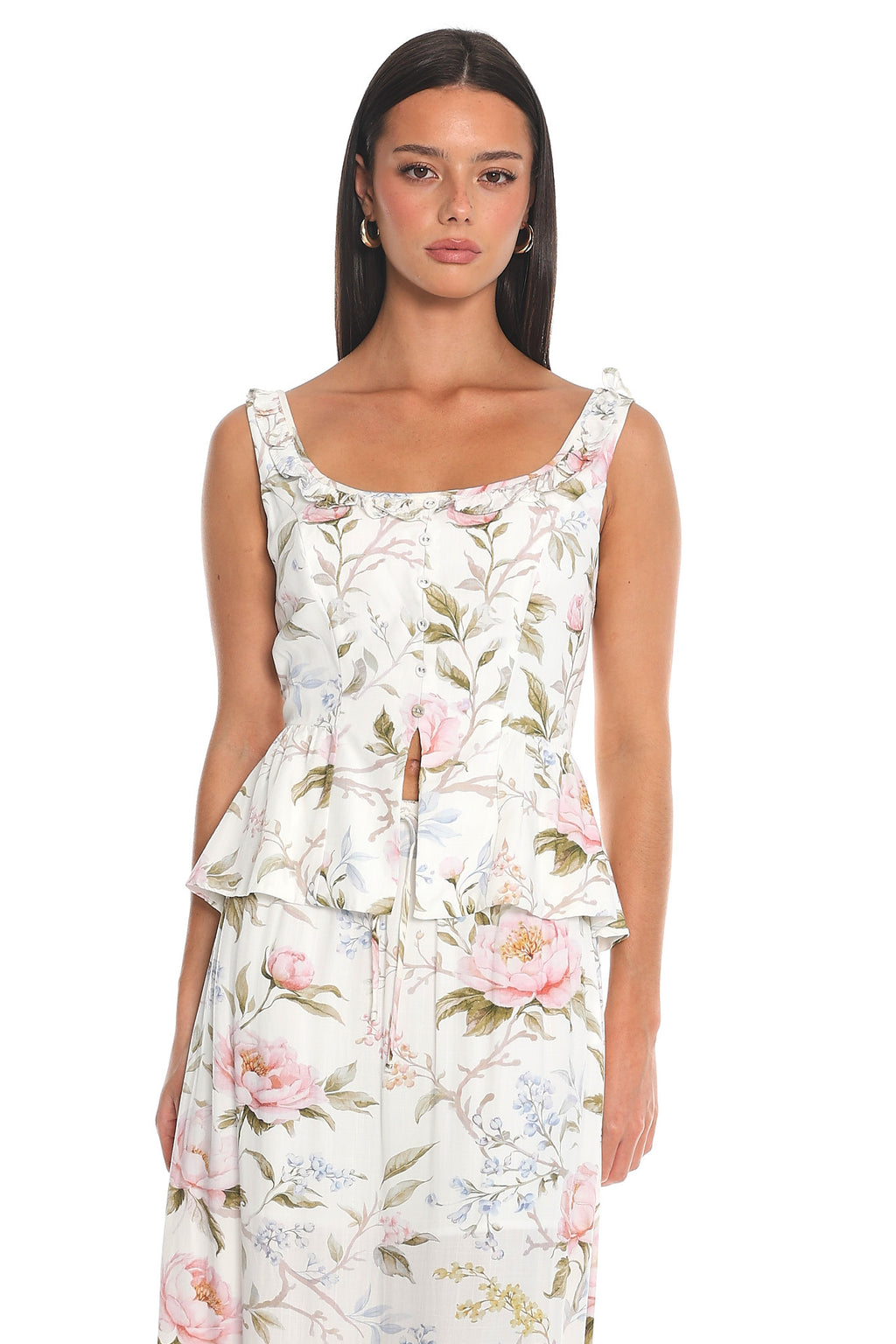 Last Spring Floral Peplum Top Off White